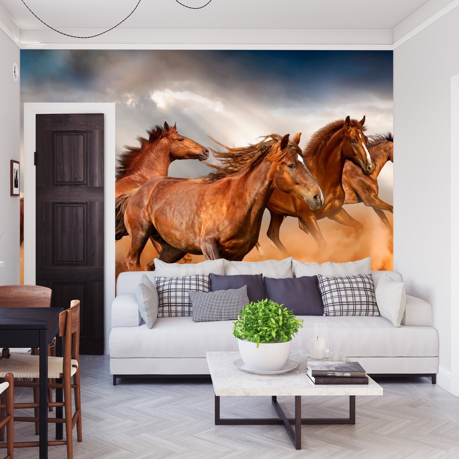 Fototapet Hester Som Løper I Ørkenen