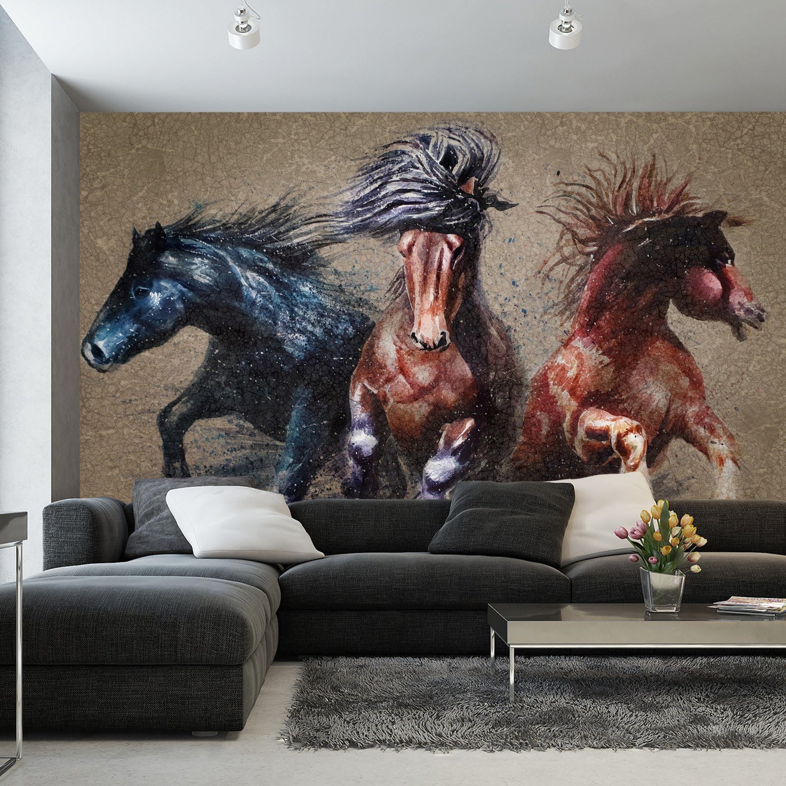 Fototapet Tre Løpende Hester