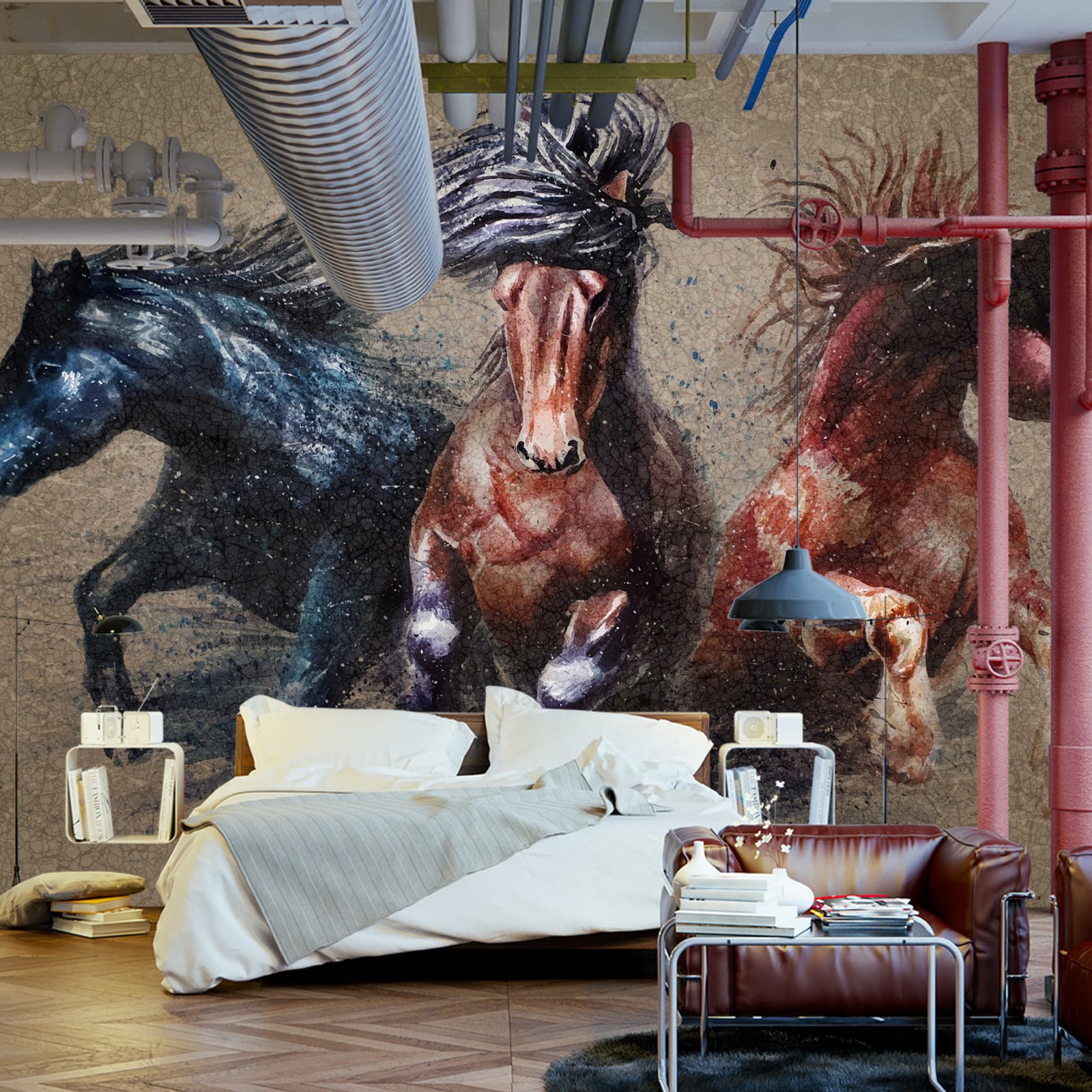 Fototapet Tre Løpende Hester