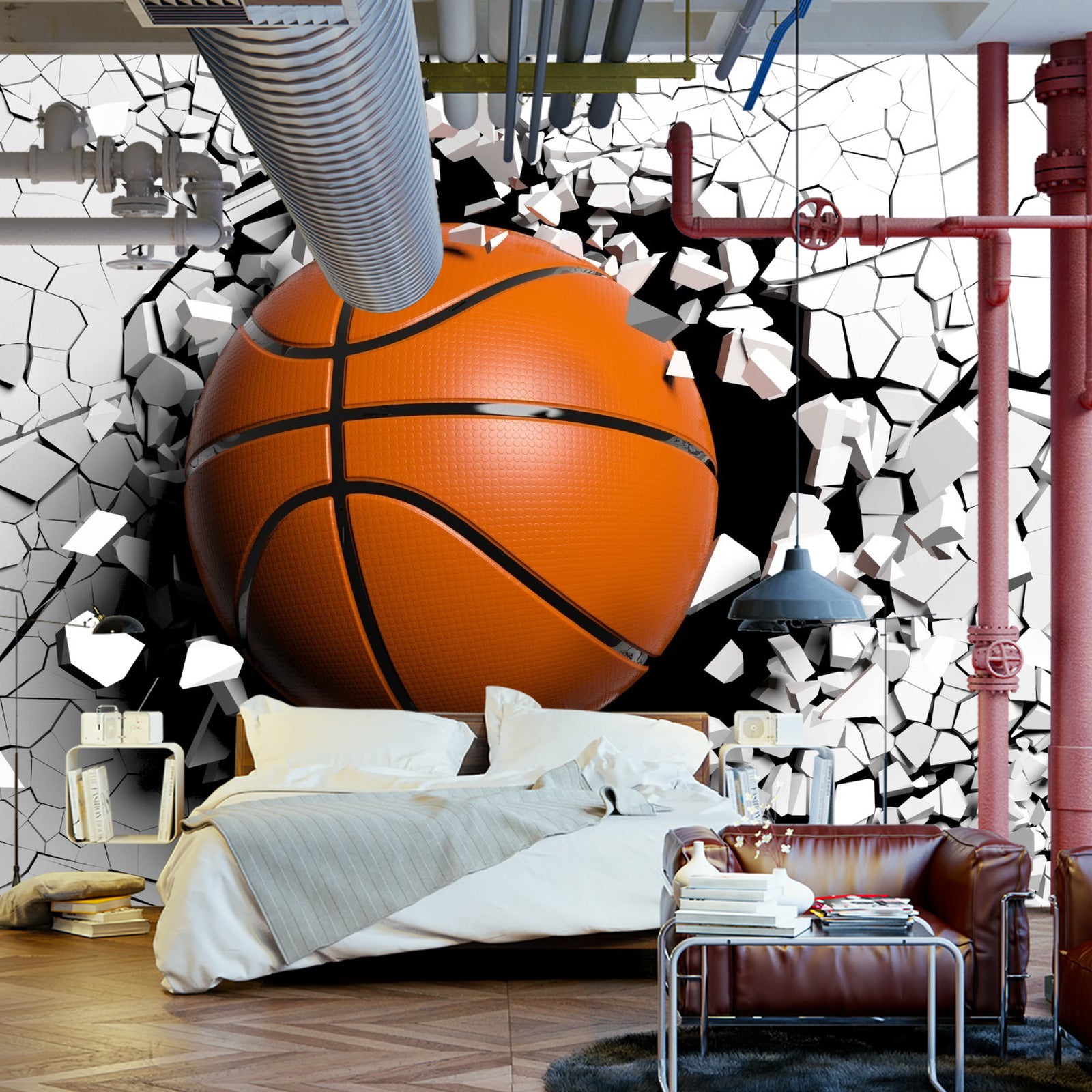 Fototapet Basketball Som Ødelegger Veggen