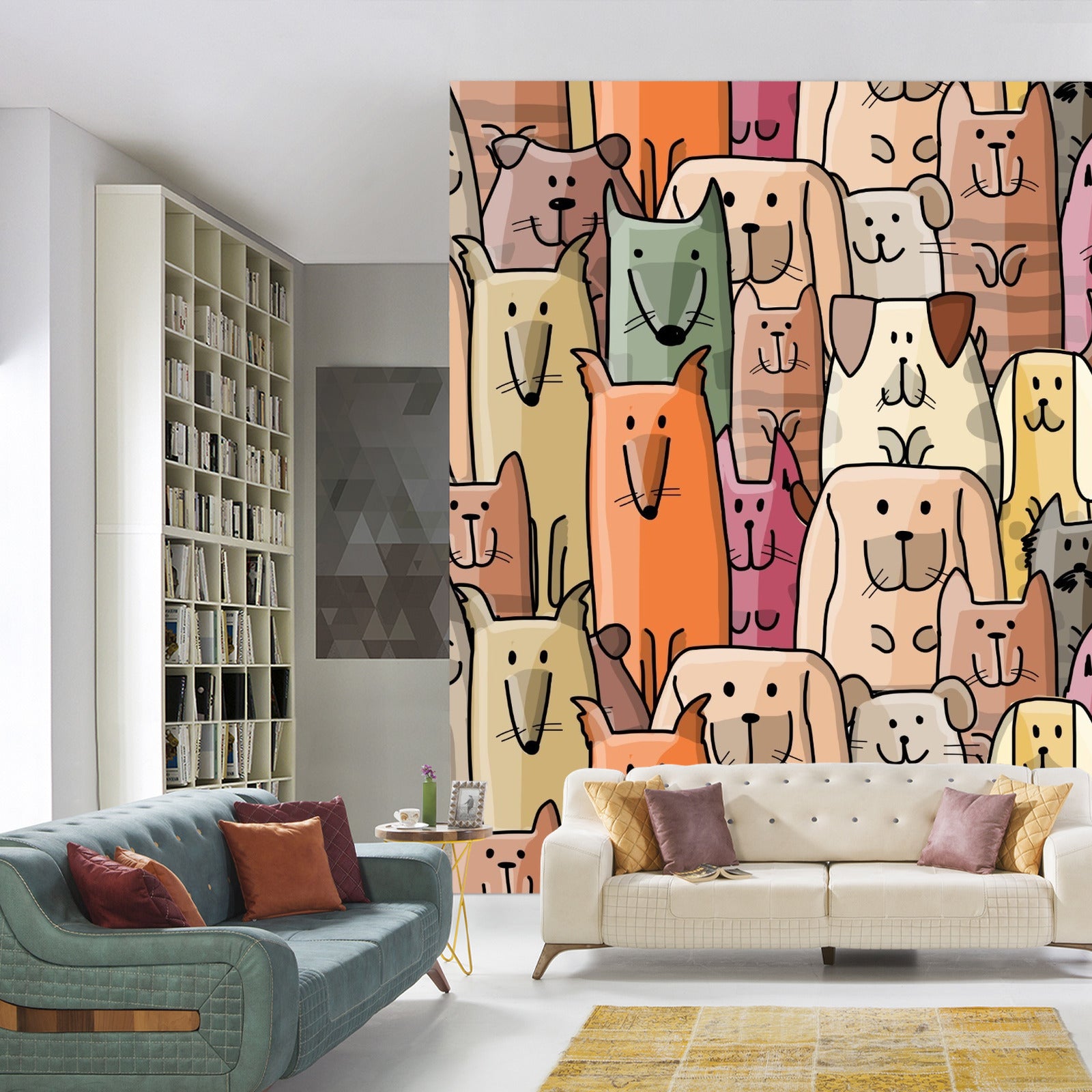 Fototapet Fargerike Tegneseriehunder