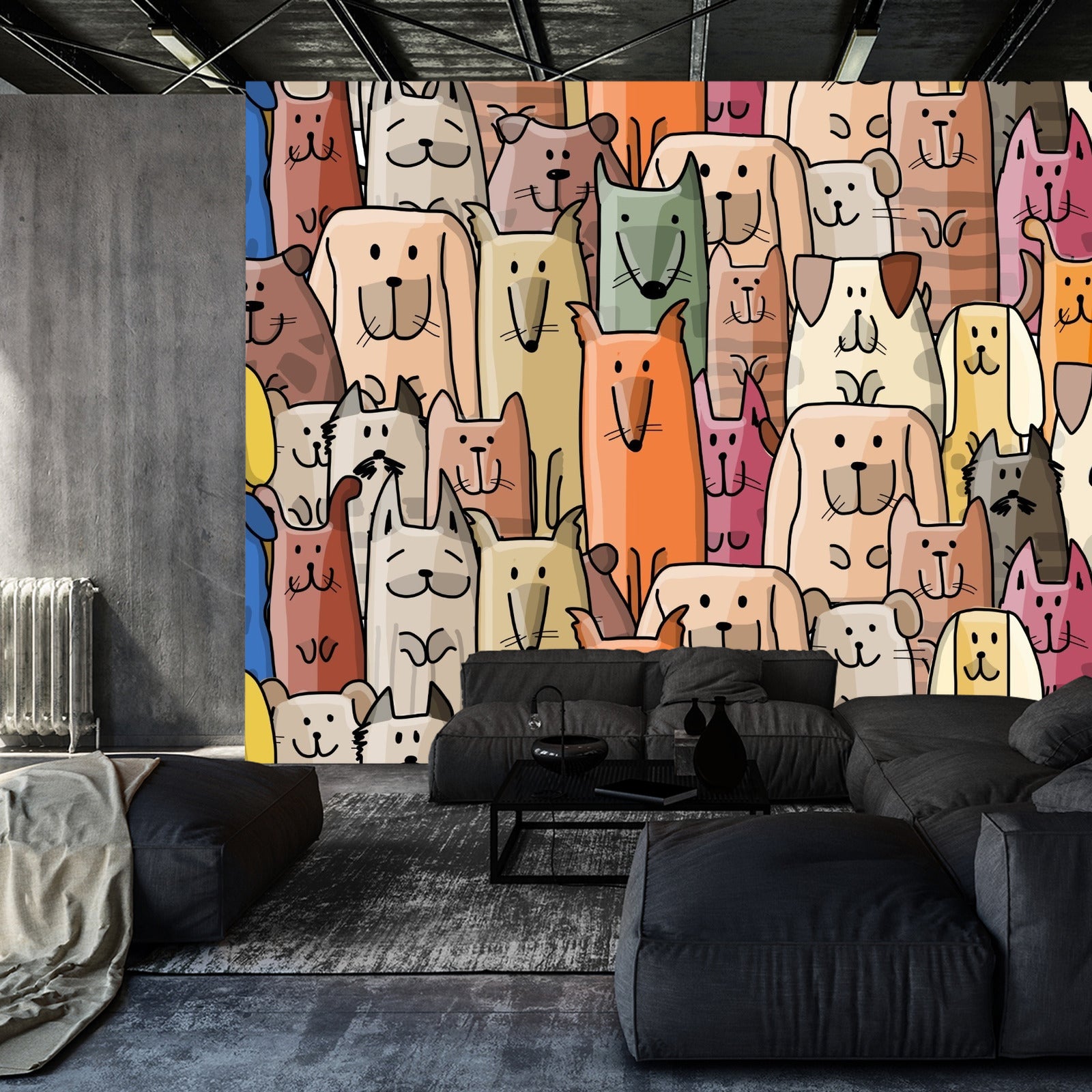 Fototapet Fargerike Tegneseriehunder