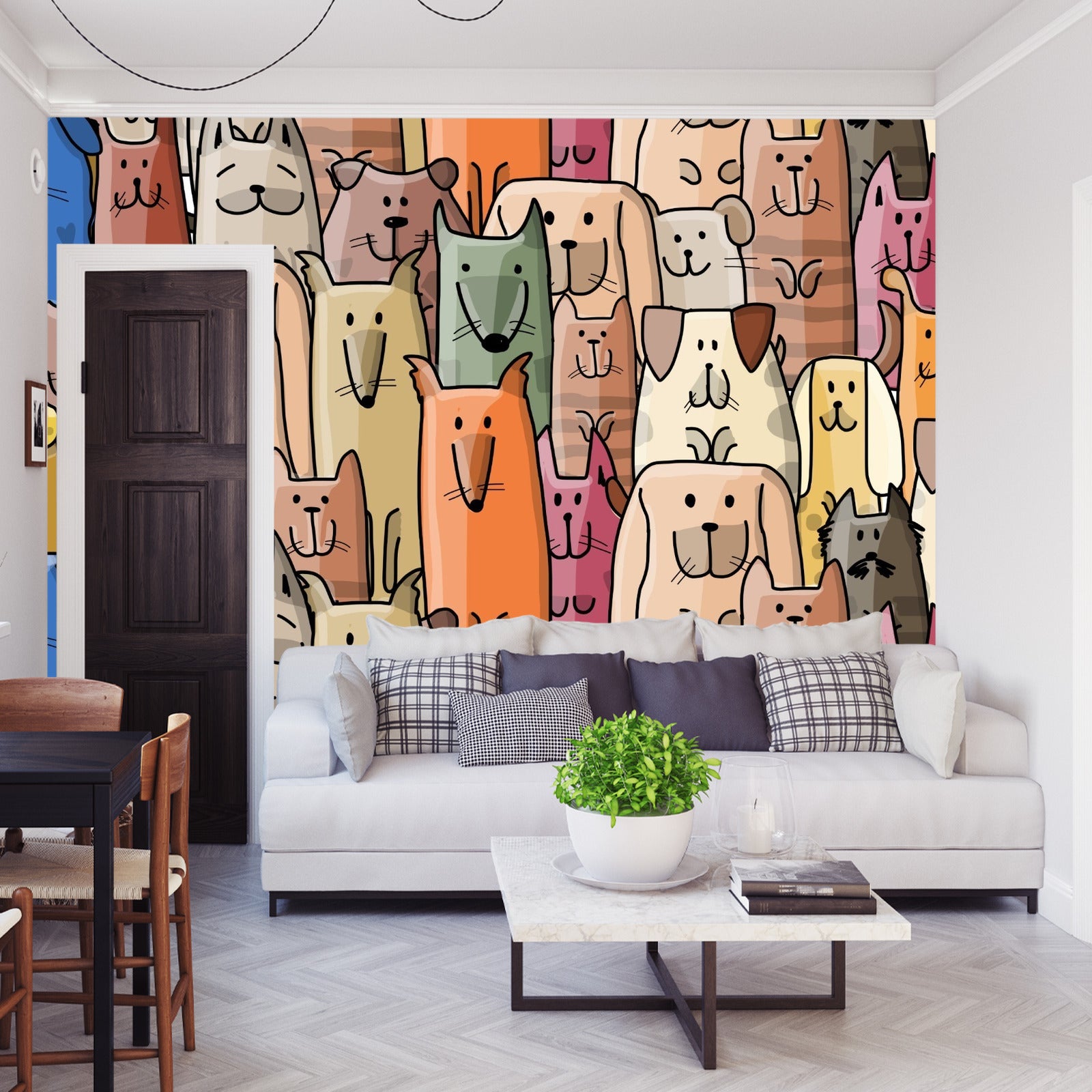 Fototapet Fargerike Tegneseriehunder