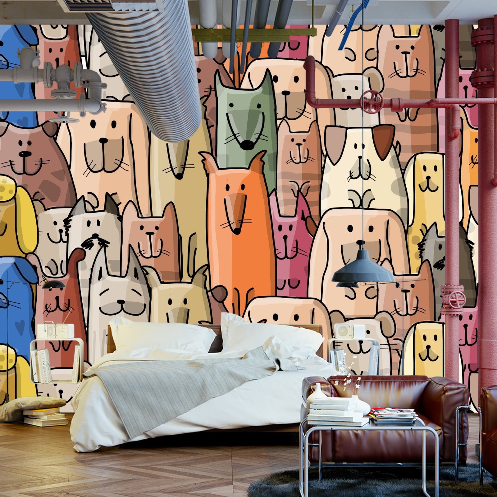 Fototapet Fargerike Tegneseriehunder