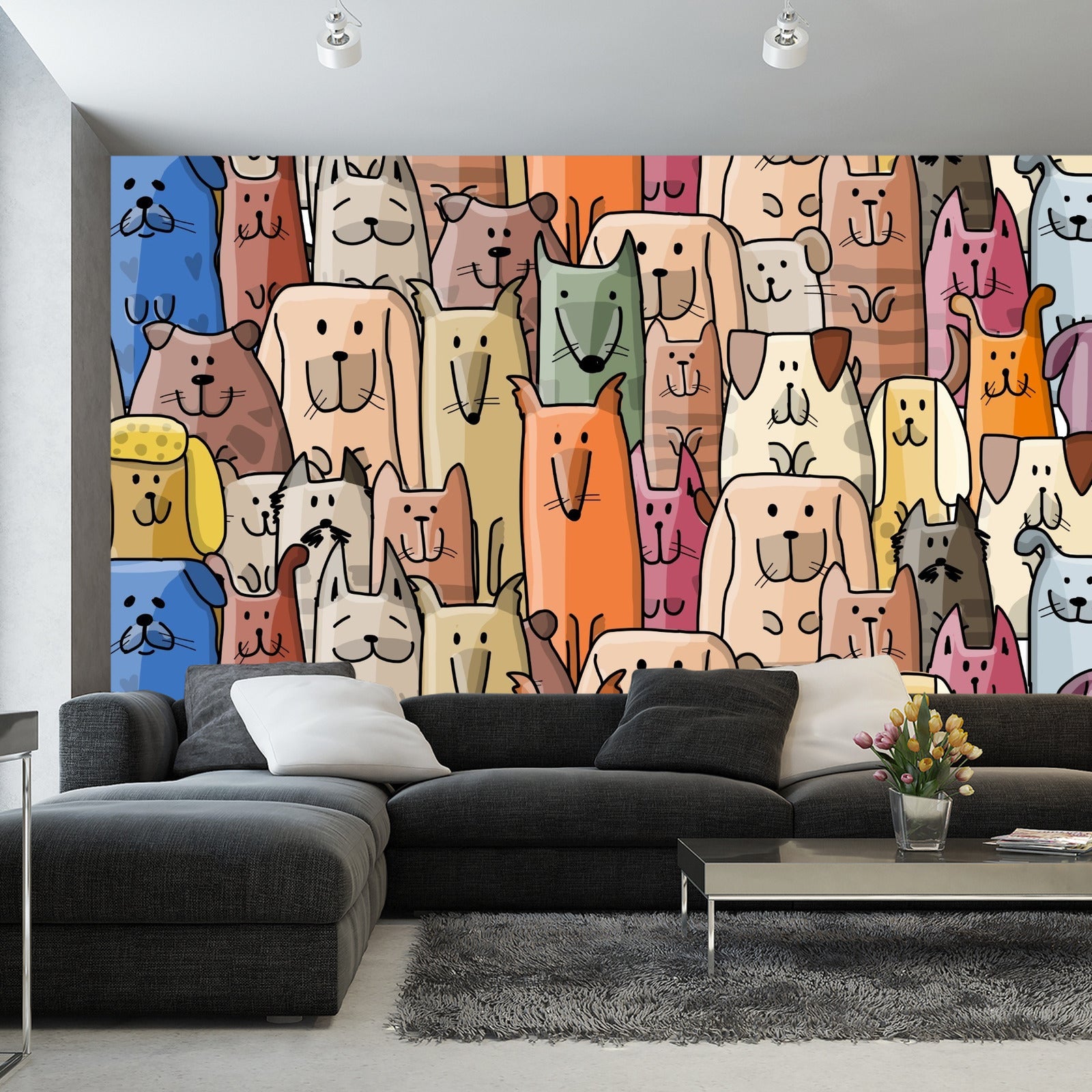 Fototapet Fargerike Tegneseriehunder