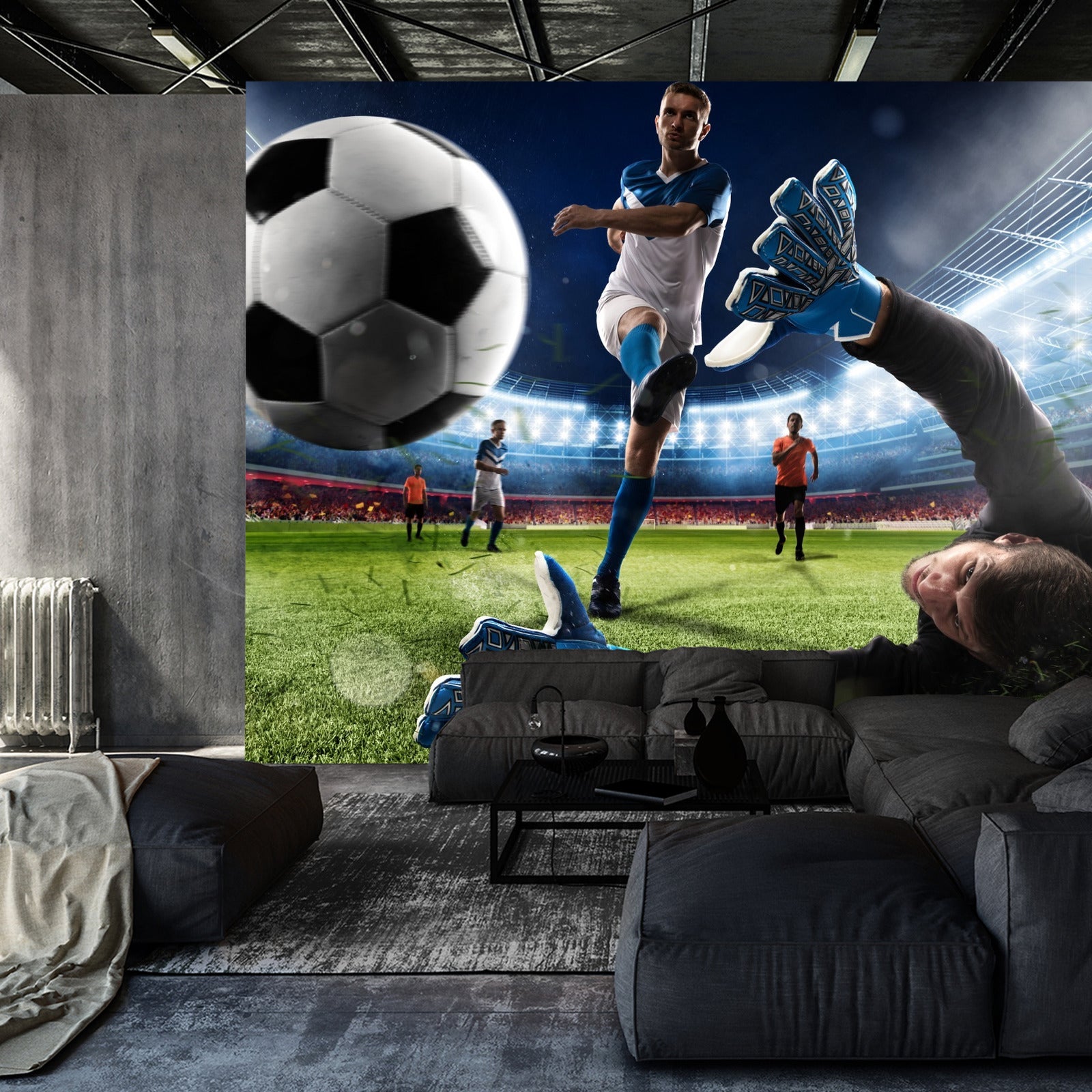 Fototapet Fotballspiller Som Skyter Et Mål