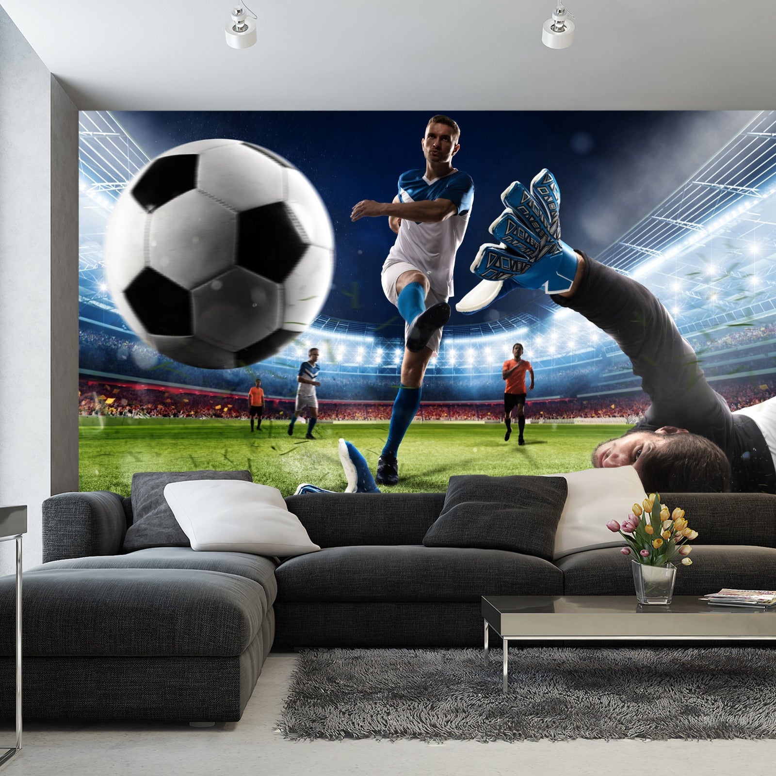 Fototapet Fotballspiller Som Skyter Et Mål