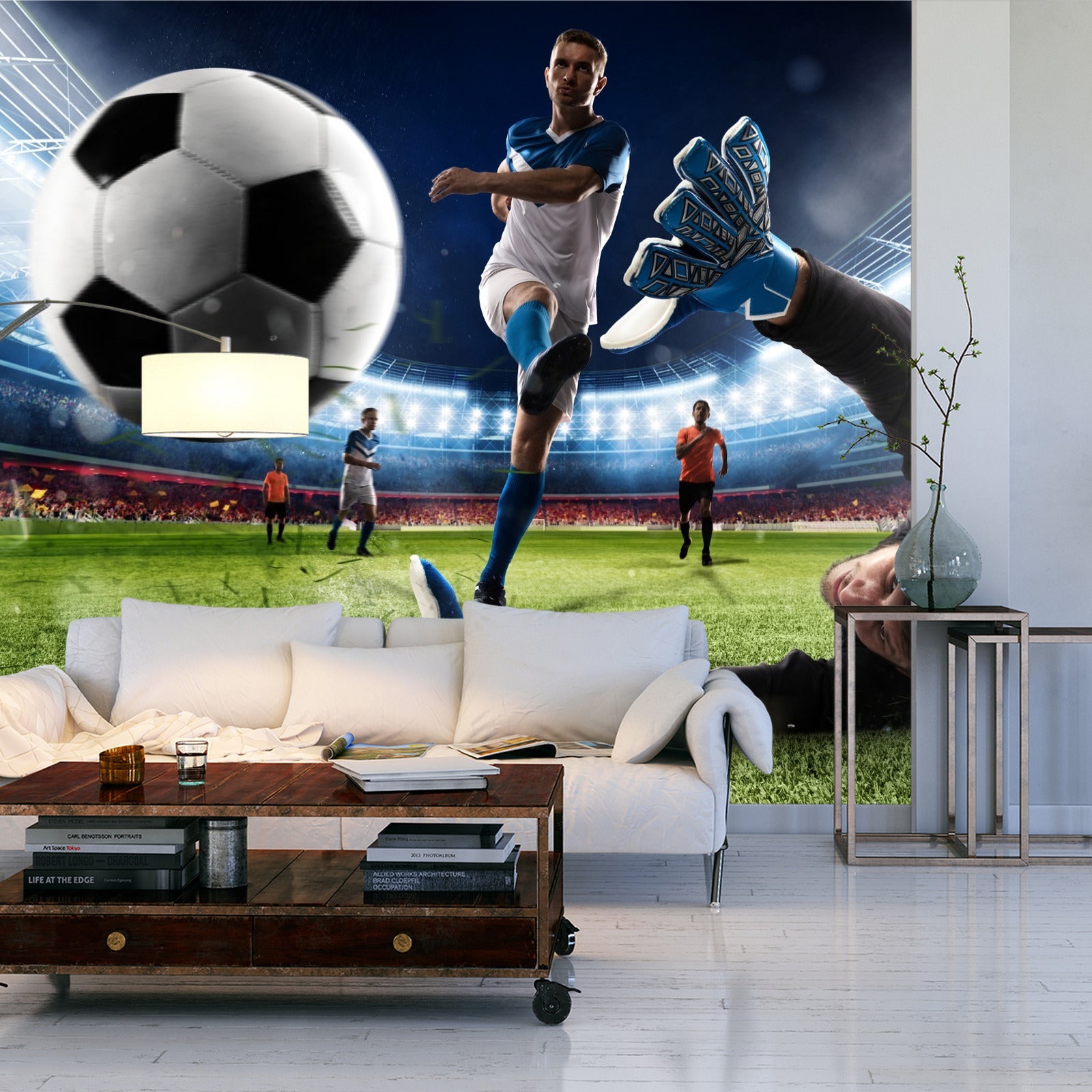 Fototapet Fotballspiller Som Skyter Et Mål