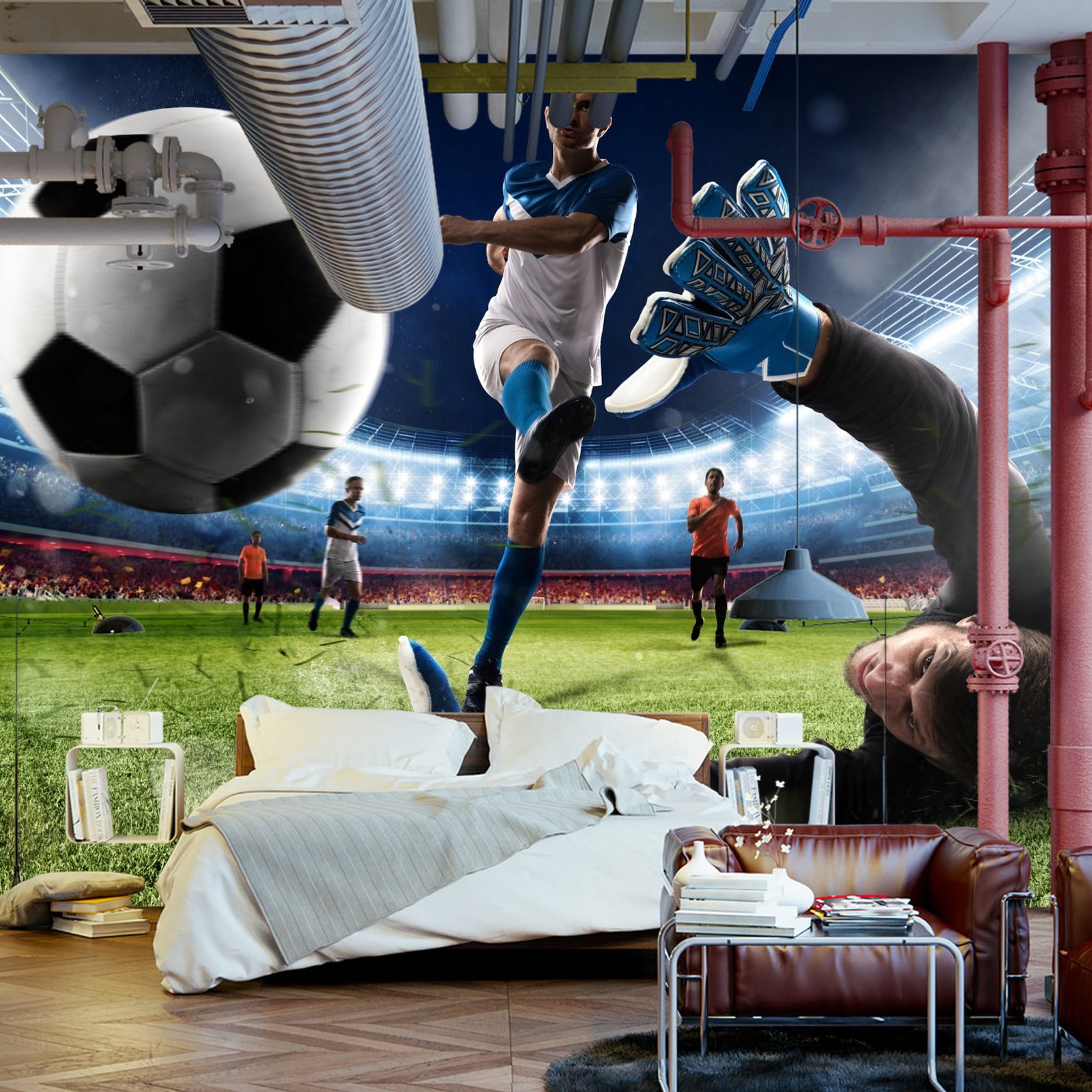 Fototapet Fotballspiller Som Skyter Et Mål