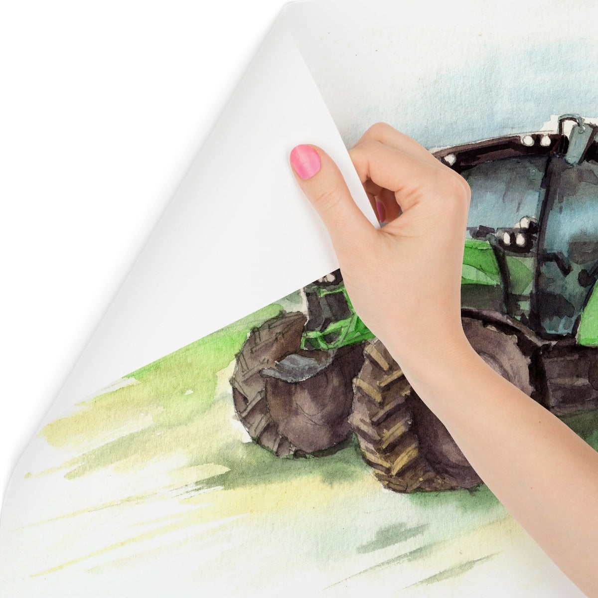 Fototapet Traktor Malt I Akvarell