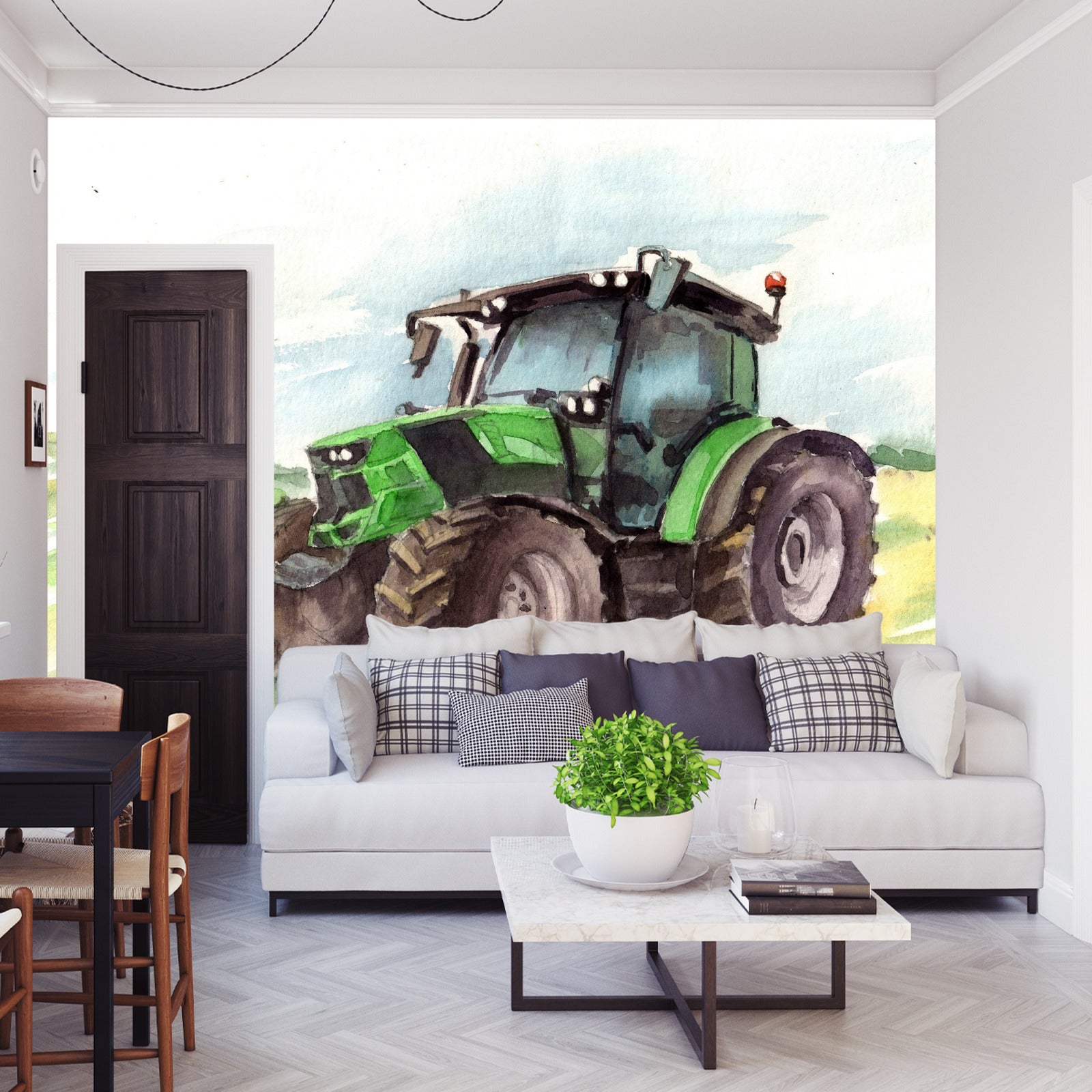 Fototapet Traktor Malt I Akvarell