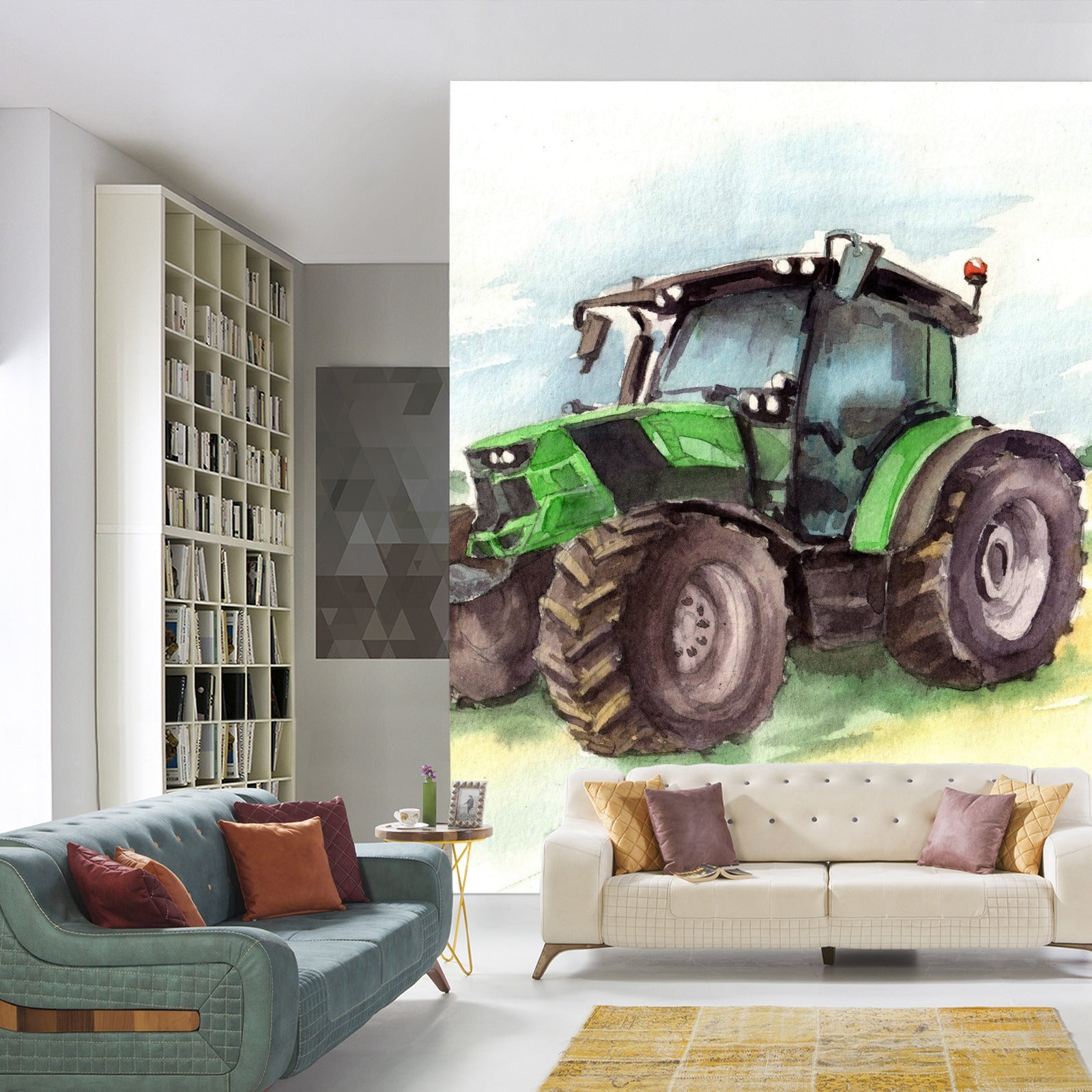 Fototapet Traktor Malt I Akvarell