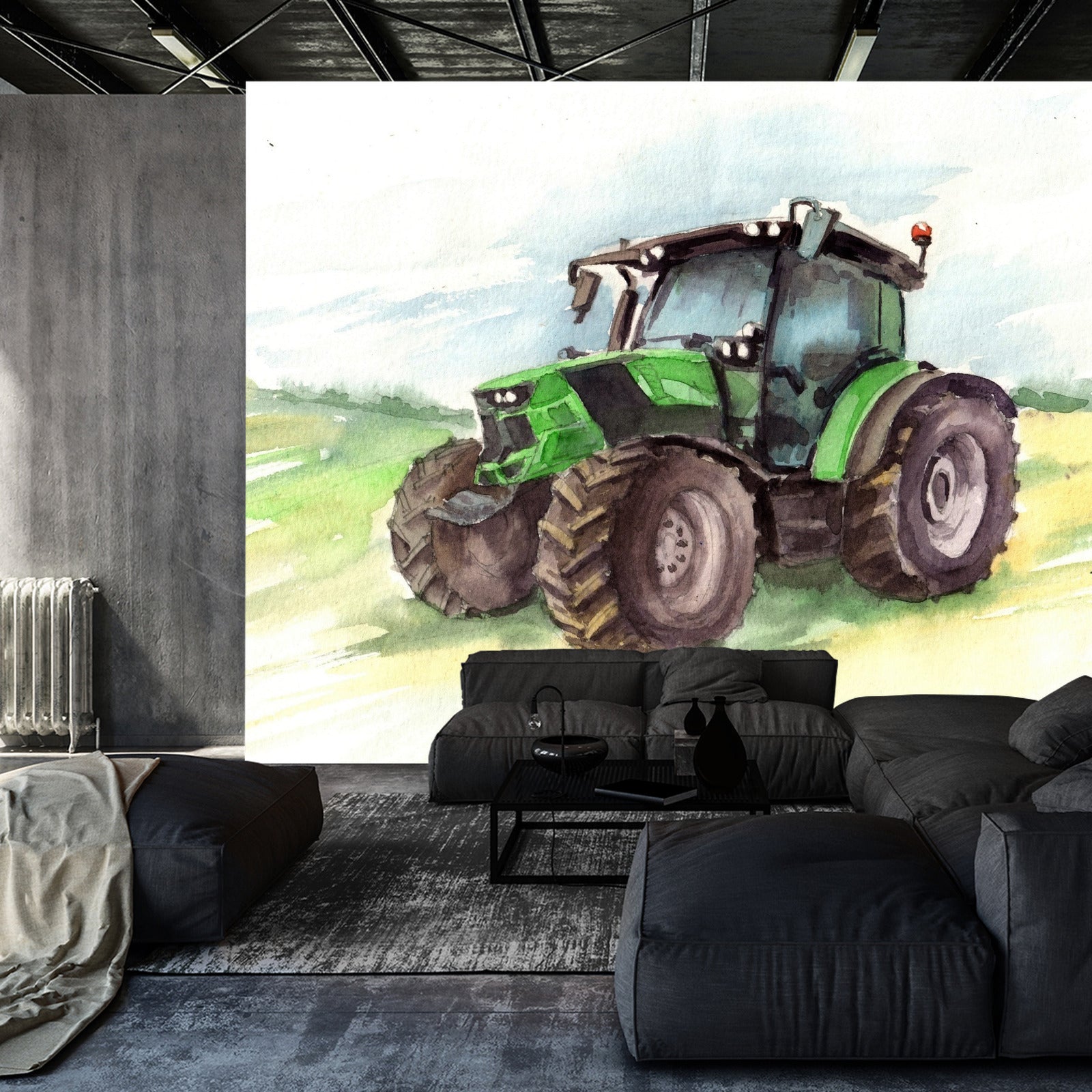 Fototapet Traktor Malt I Akvarell