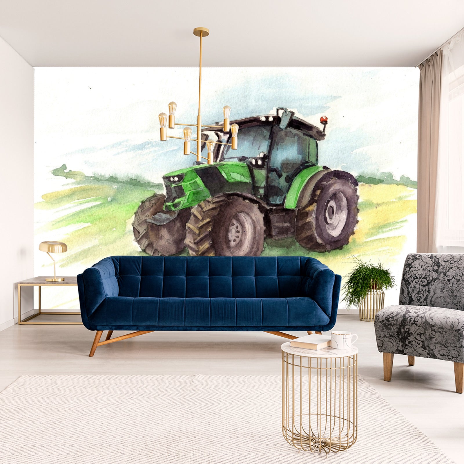 Fototapet Traktor Malt I Akvarell