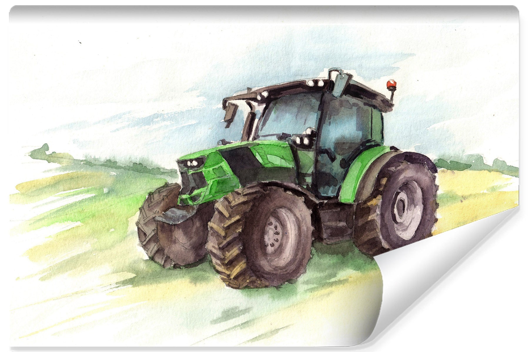 Fototapet Traktor Malt I Akvarell