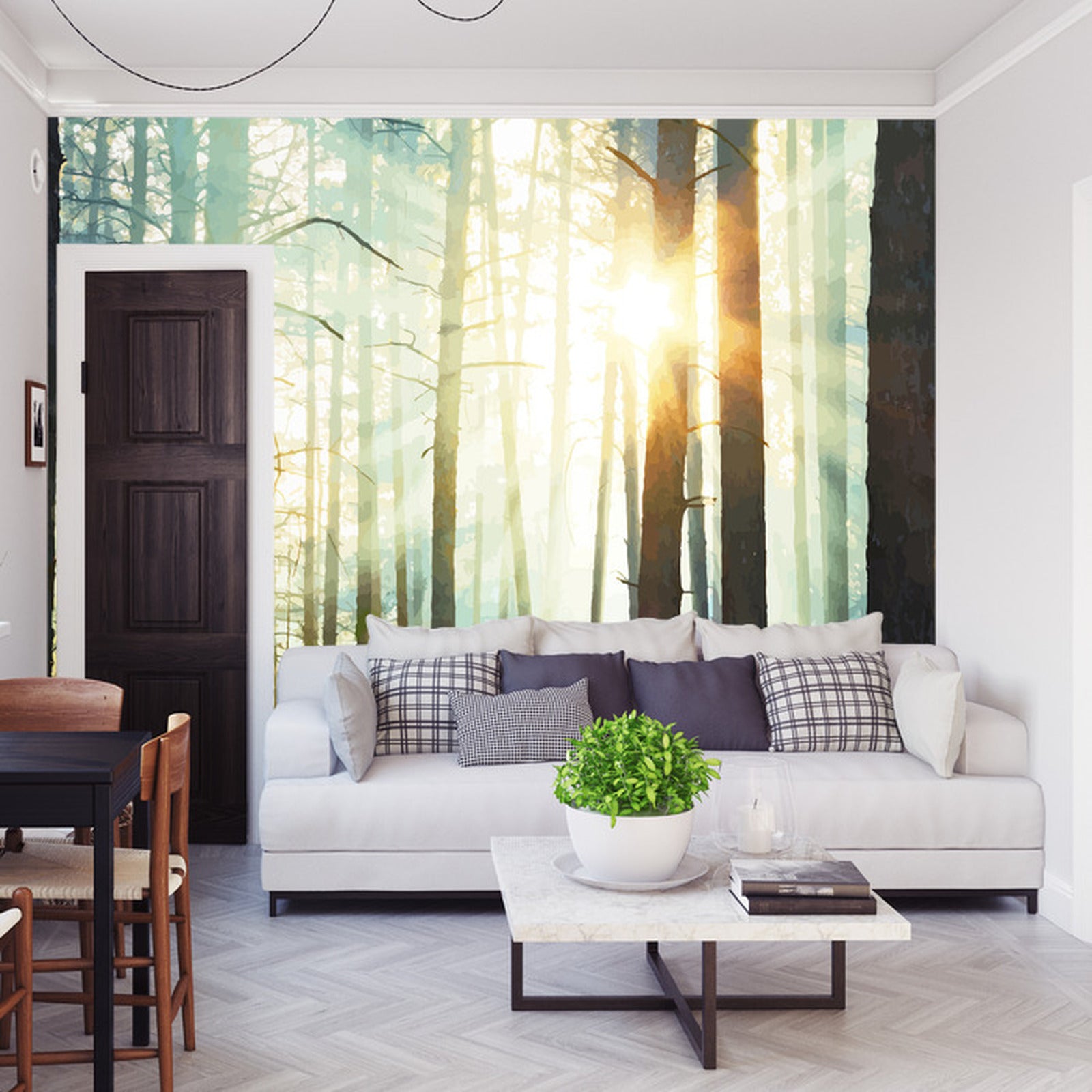 Fototapet Skog med solskin