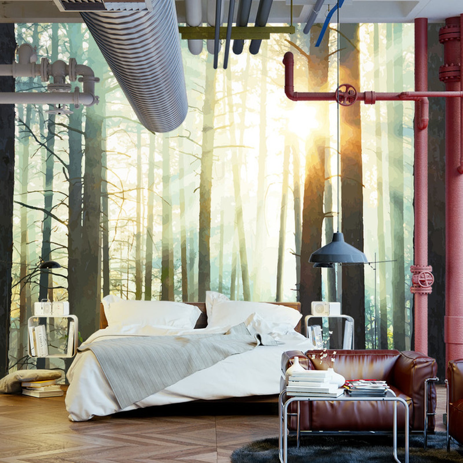 Fototapet Skog med solskin