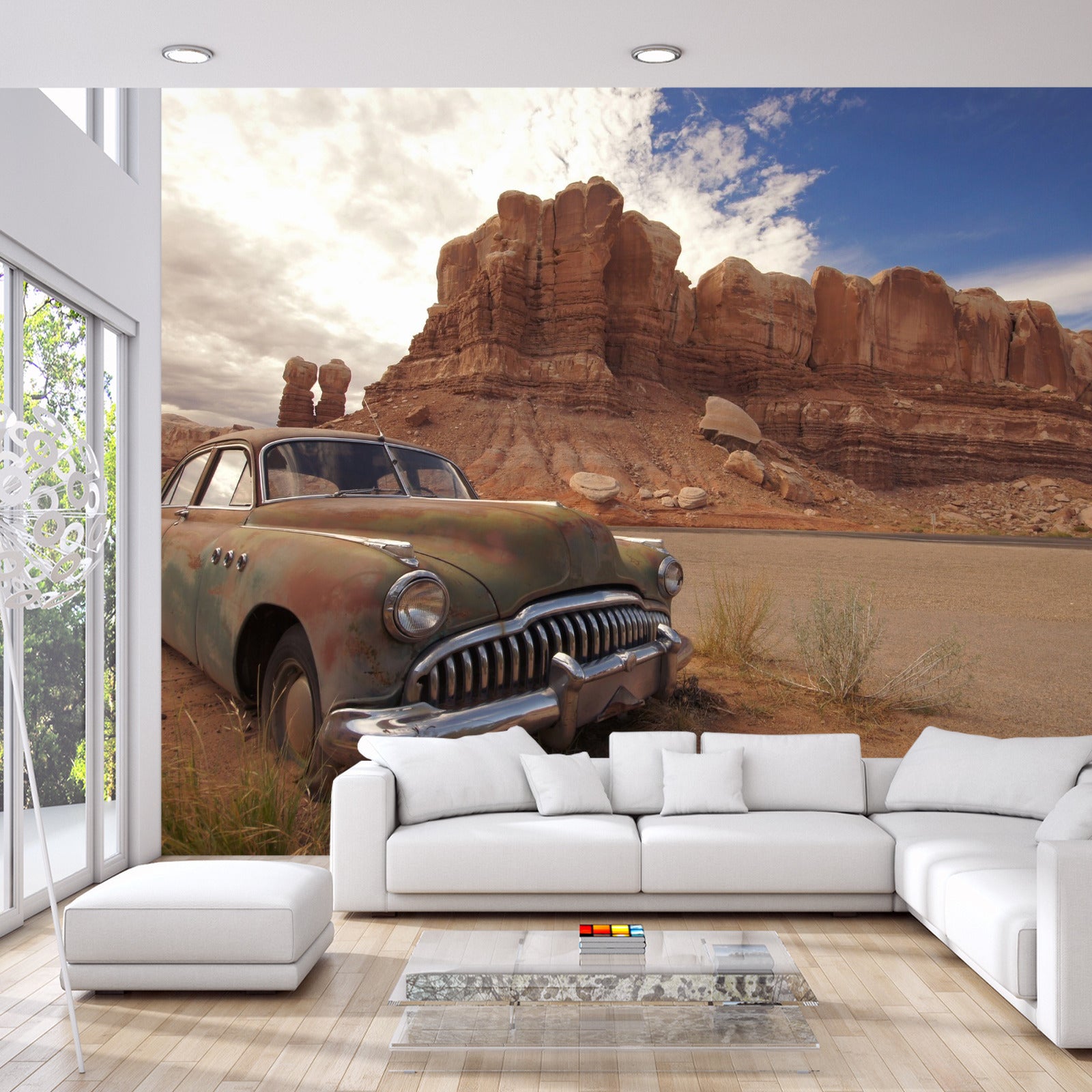 Fototapet Gammel Bil I Ørkenen