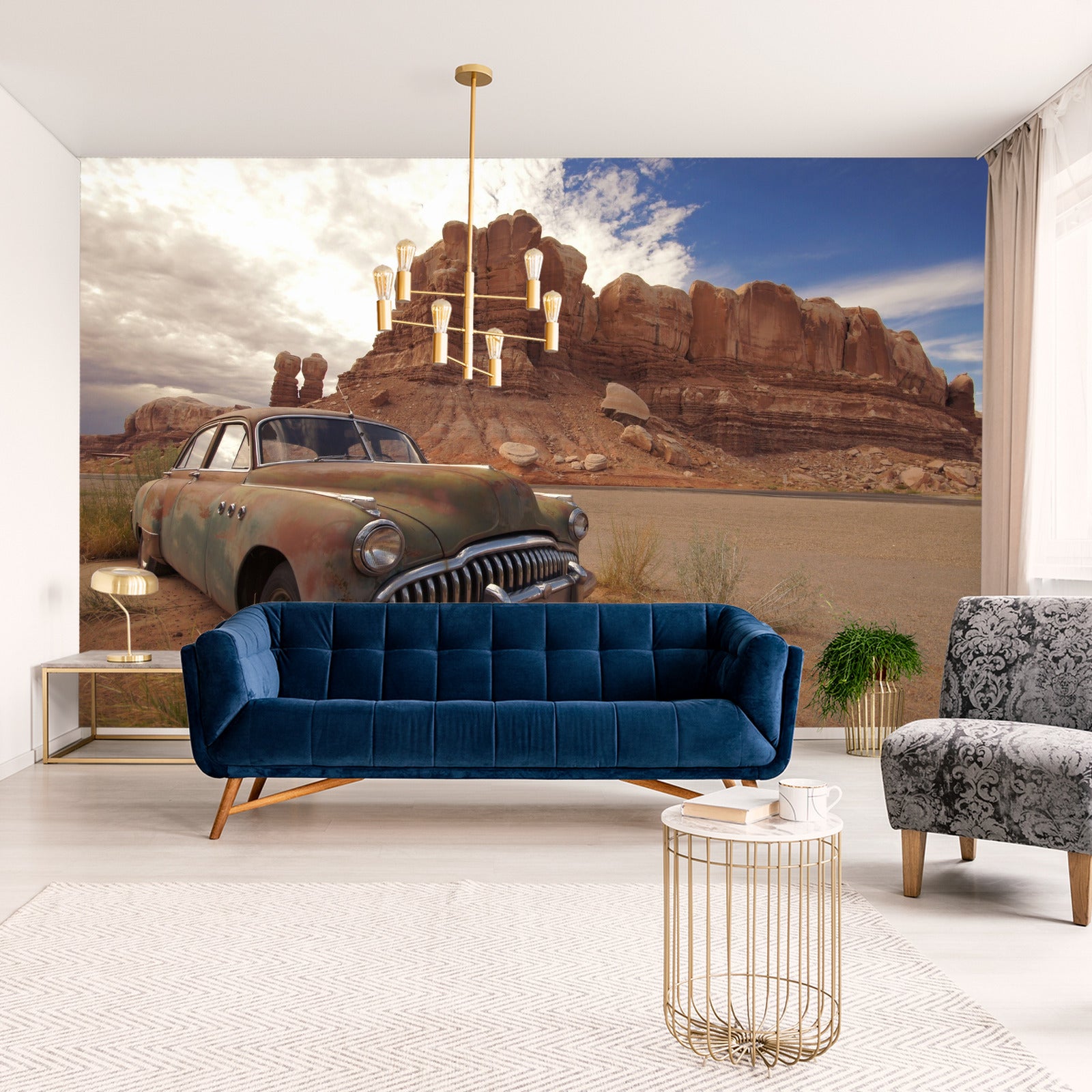 Fototapet Gammel Bil I Ørkenen