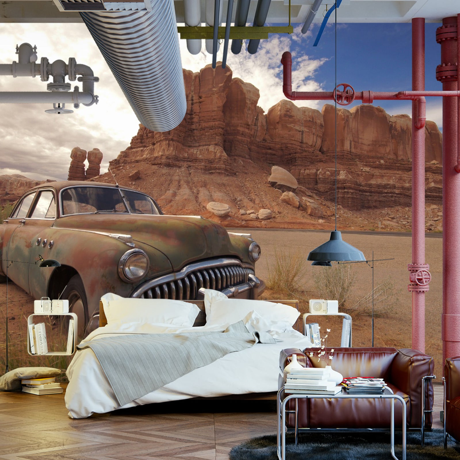 Fototapet Gammel Bil I Ørkenen