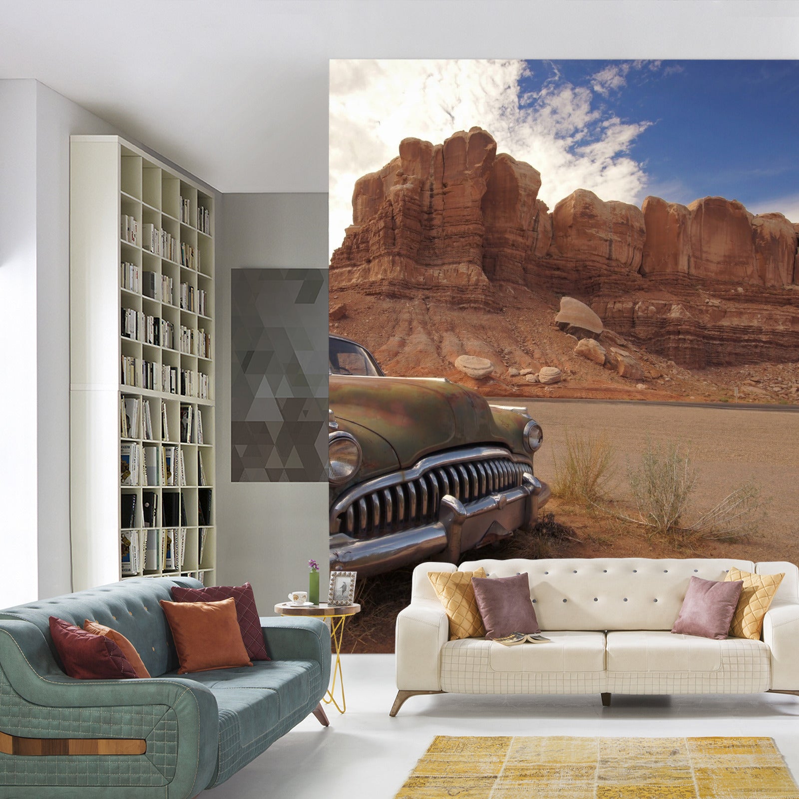 Fototapet Gammel Bil I Ørkenen