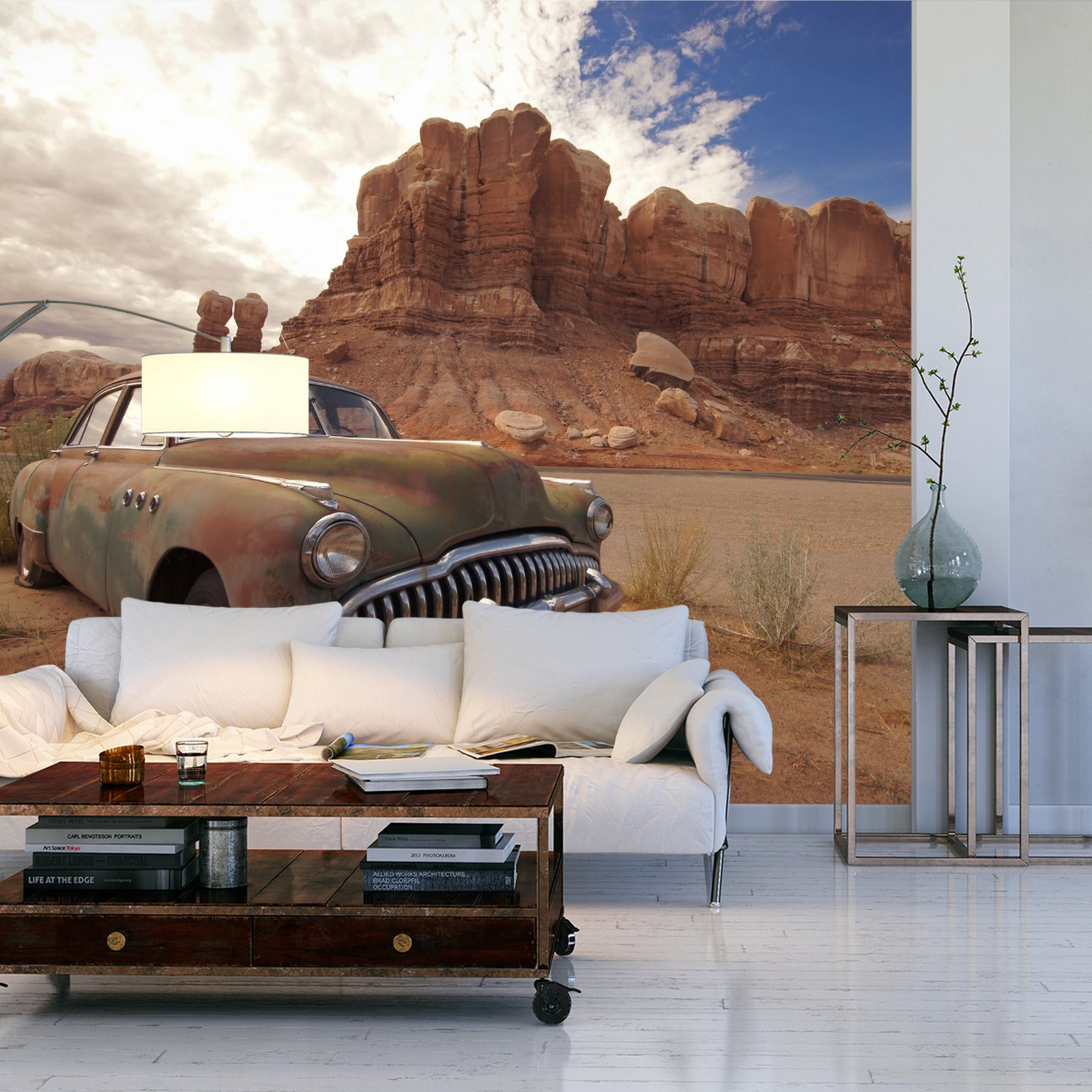 Fototapet Gammel Bil I Ørkenen