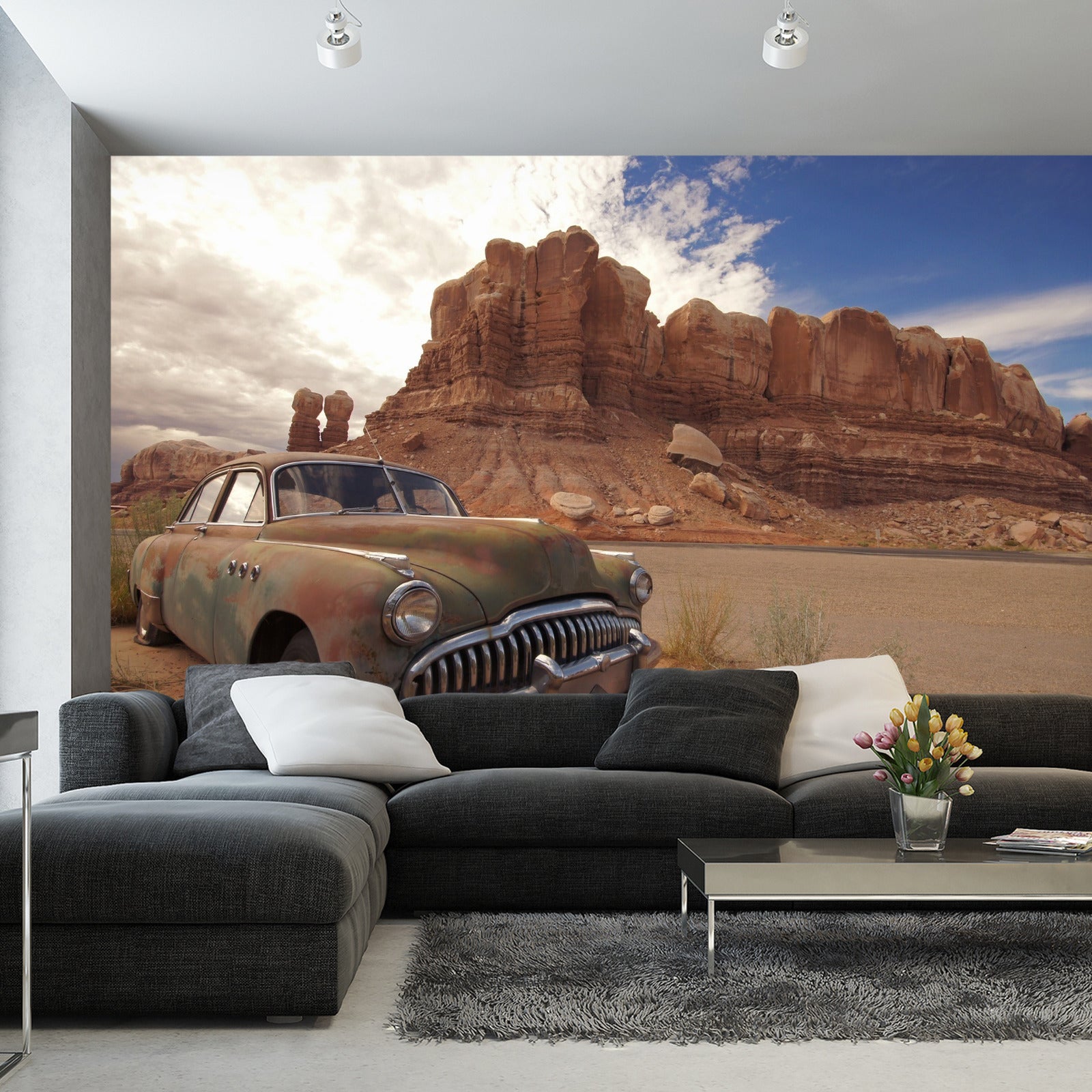 Fototapet Gammel Bil I Ørkenen