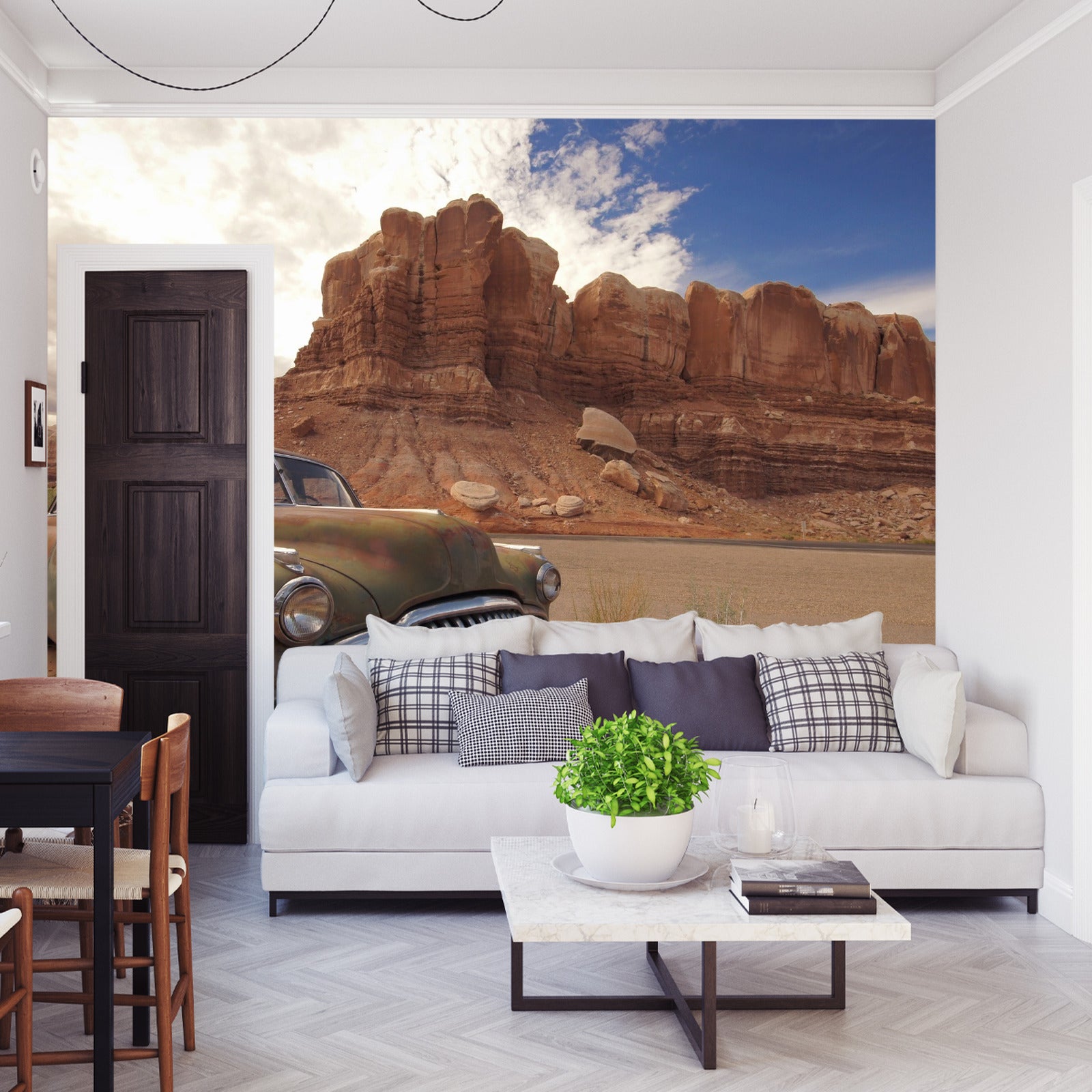 Fototapet Gammel Bil I Ørkenen