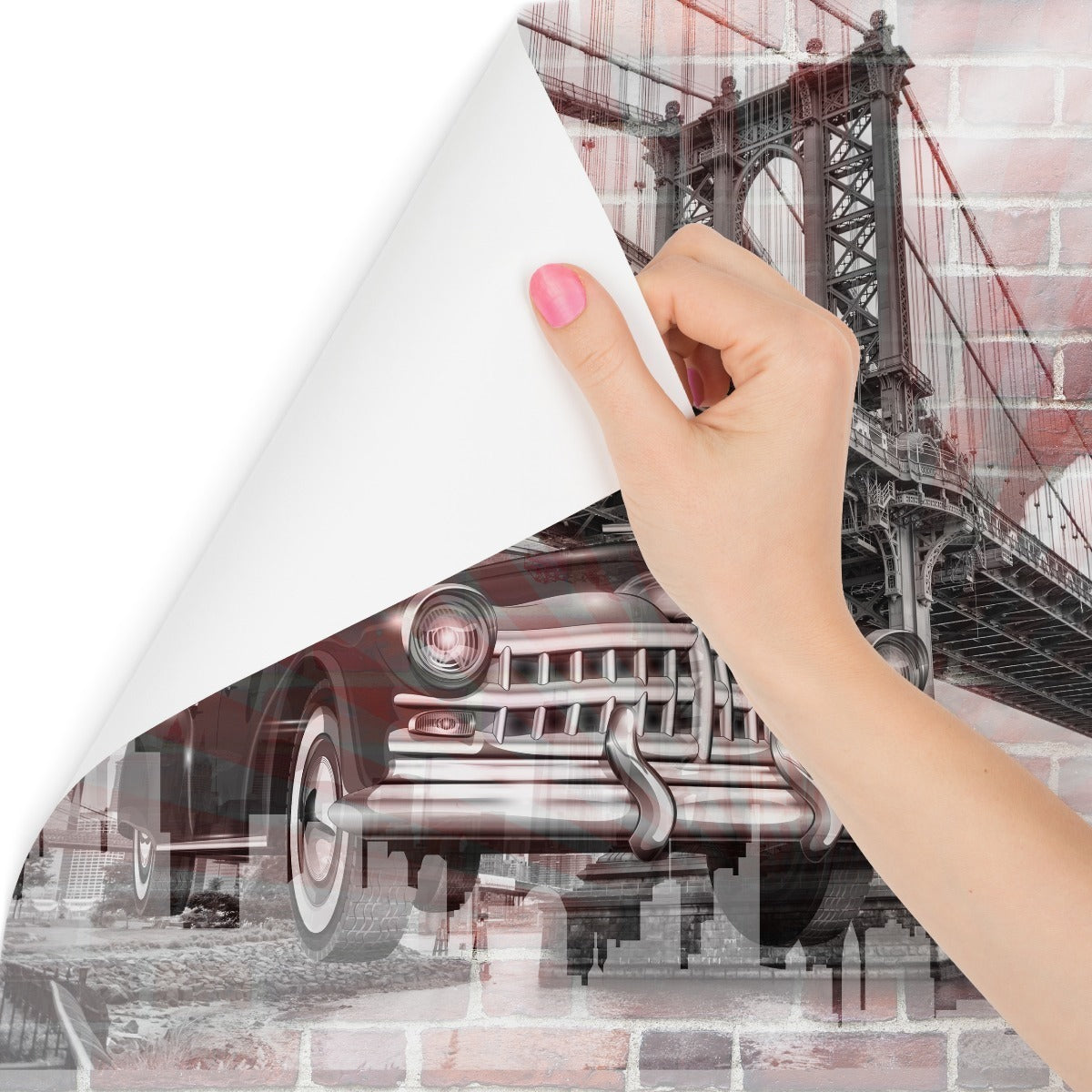 Fototapet Bil På Bakgrunn Av En Gammel Murvegg