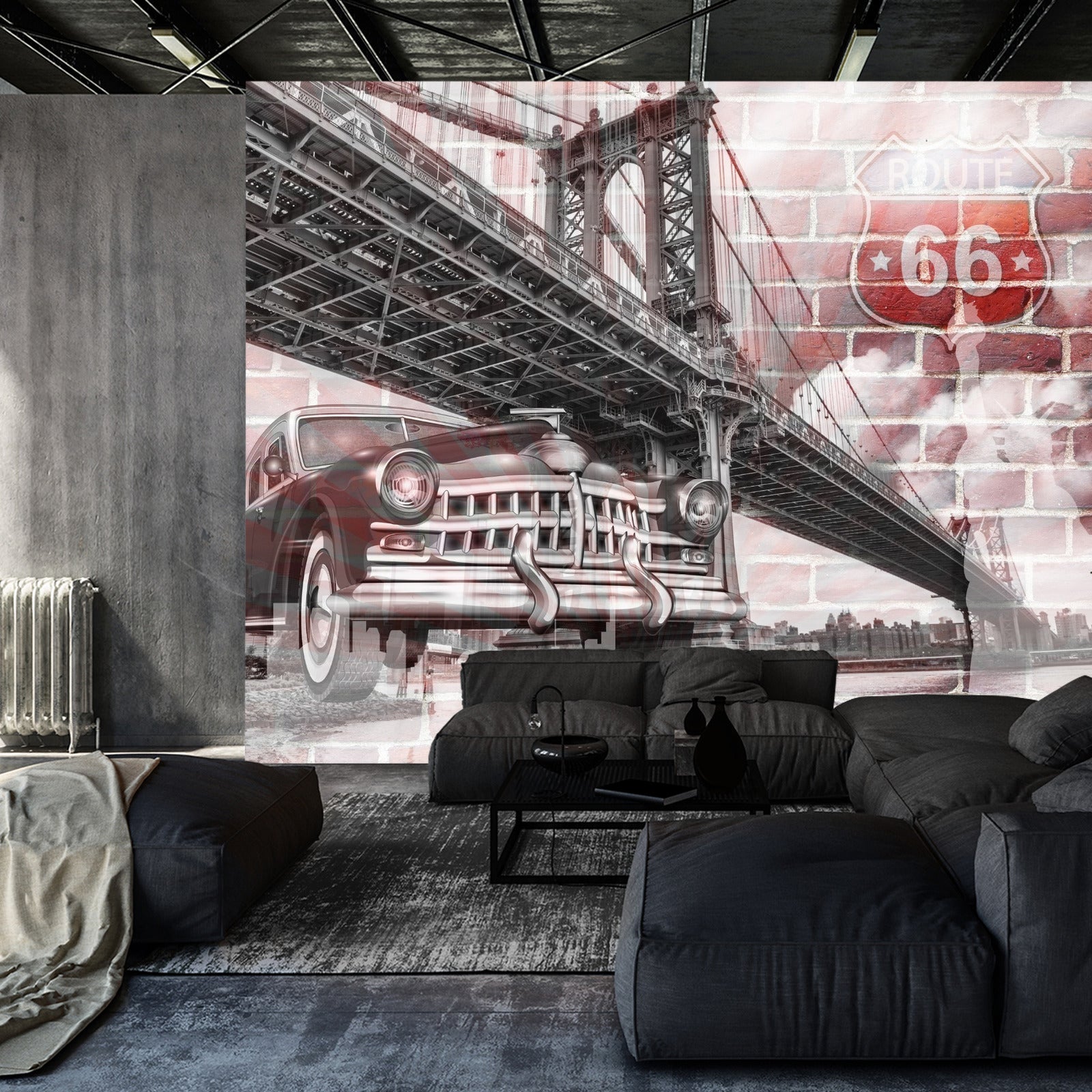 Fototapet Bil På Bakgrunn Av En Gammel Murvegg