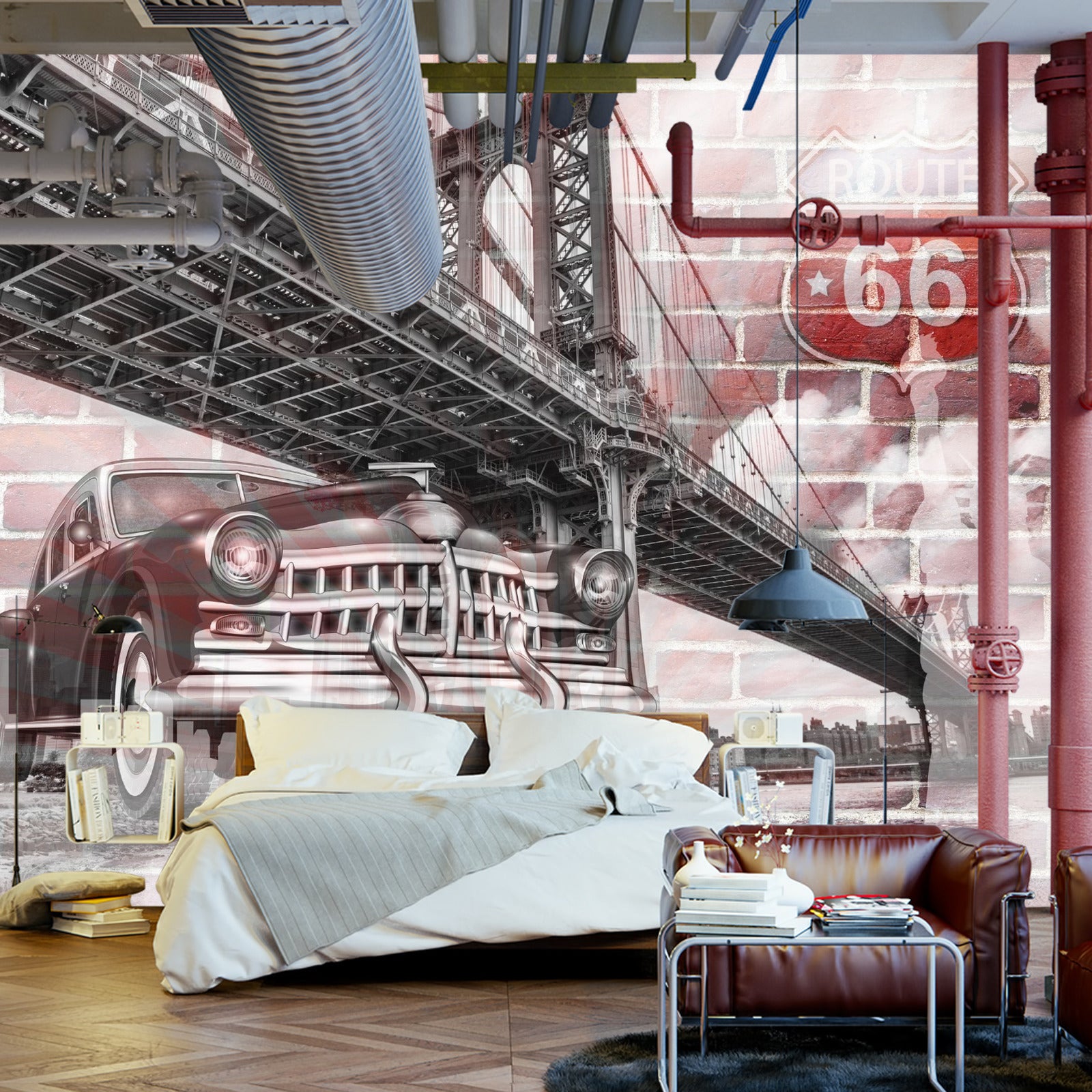 Fototapet Bil På Bakgrunn Av En Gammel Murvegg