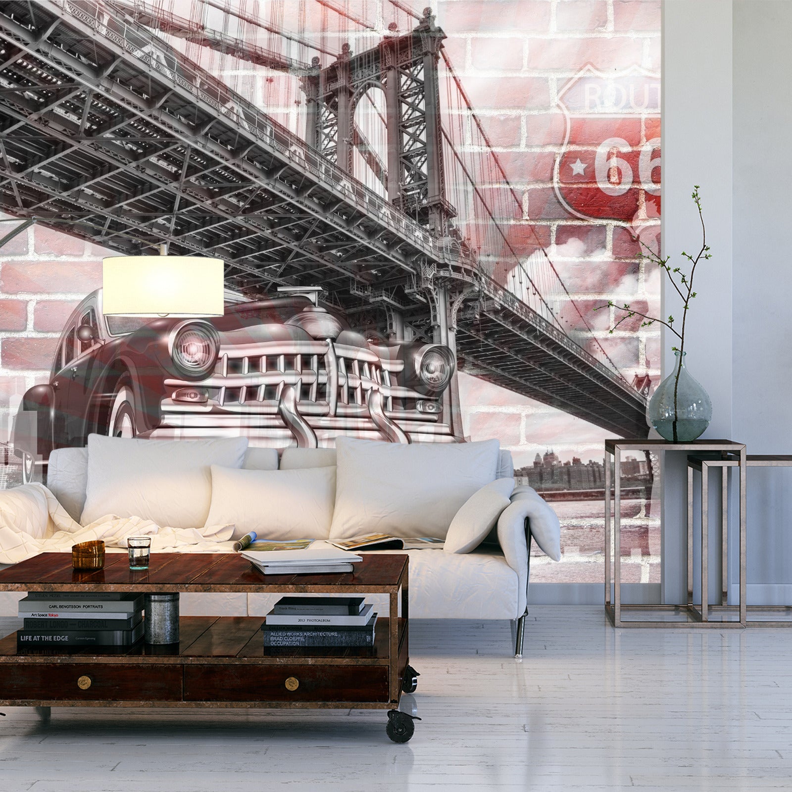 Fototapet Bil På Bakgrunn Av En Gammel Murvegg