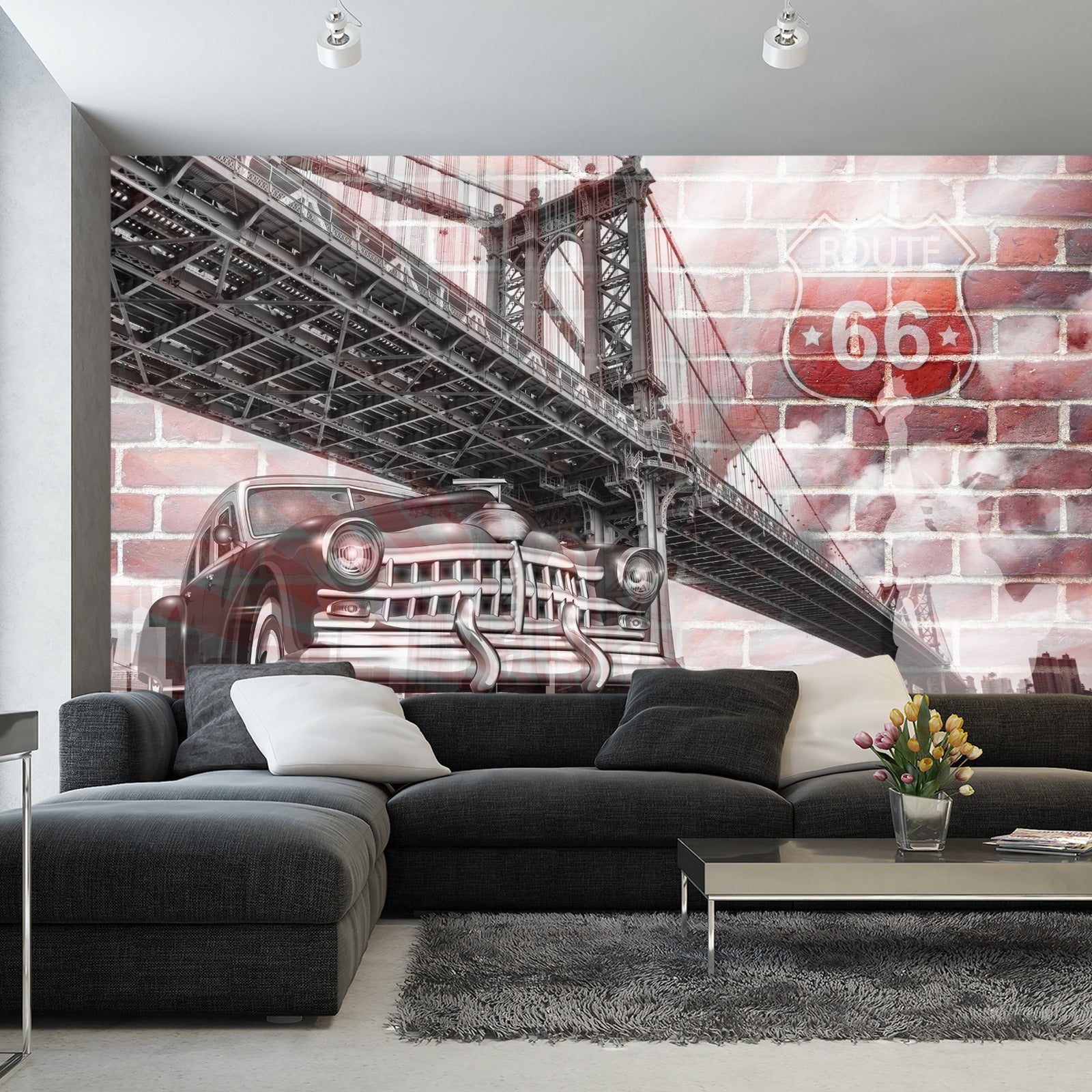 Fototapet Bil På Bakgrunn Av En Gammel Murvegg