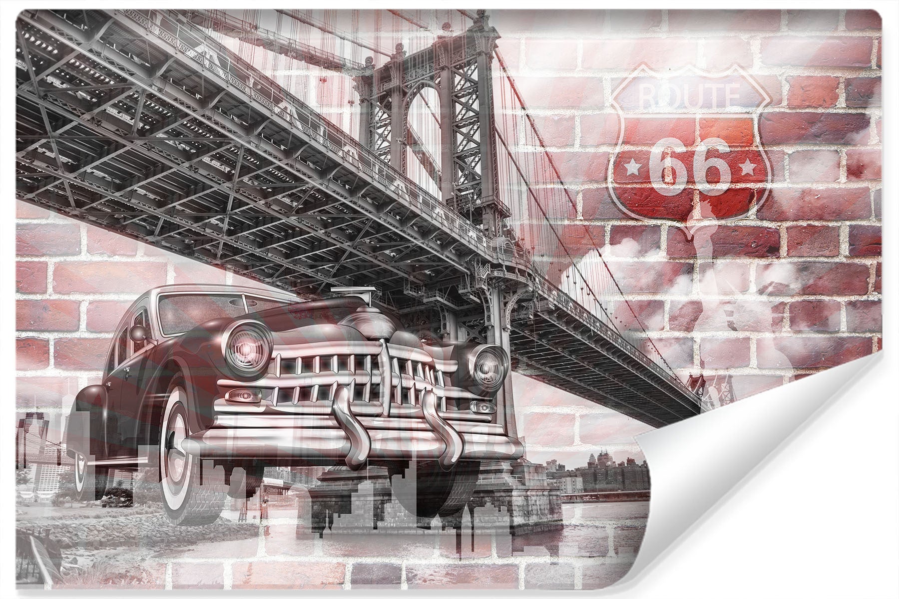 Fototapet Bil På Bakgrunn Av En Gammel Murvegg