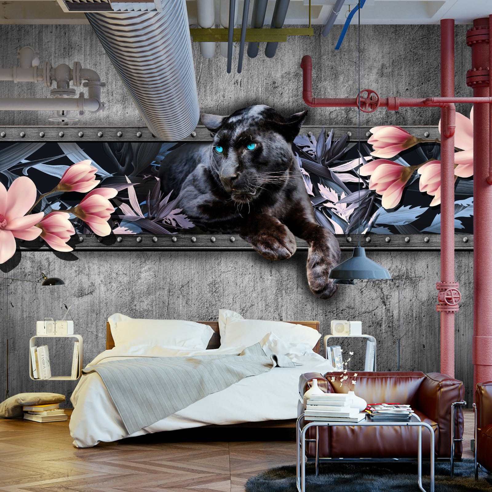 Fototapet Panter Med Magnoliablomster