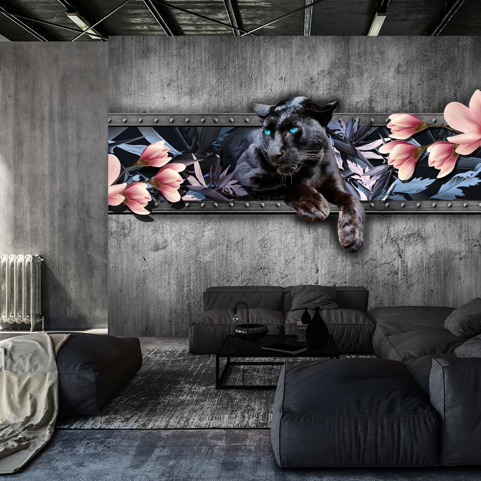 Fototapet Panter Med Magnoliablomster