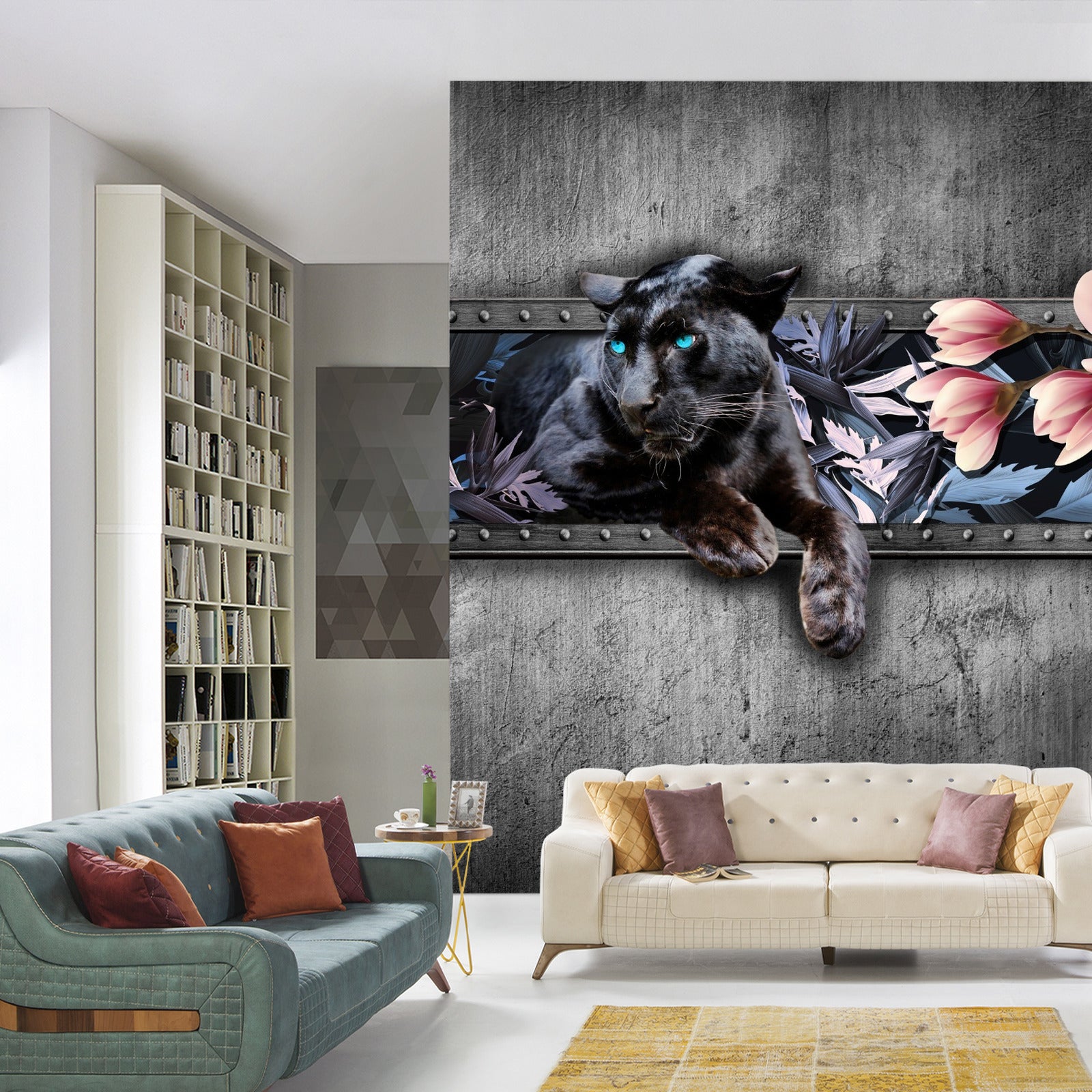 Fototapet Panter Med Magnoliablomster