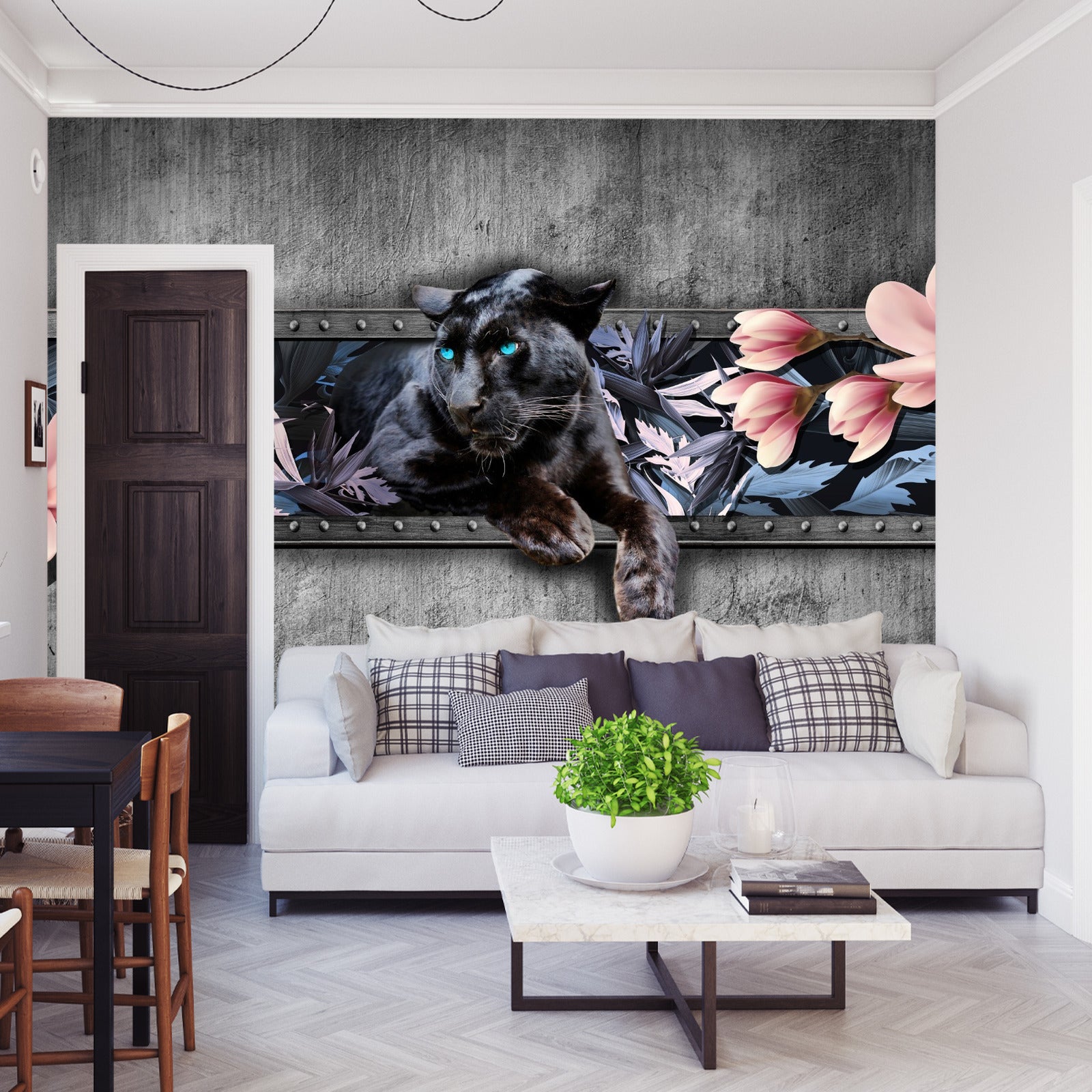 Fototapet Panter Med Magnoliablomster