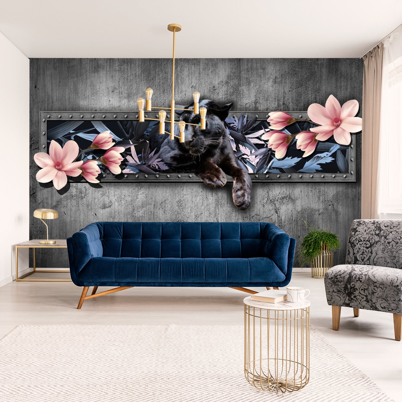 Fototapet Panter Med Magnoliablomster