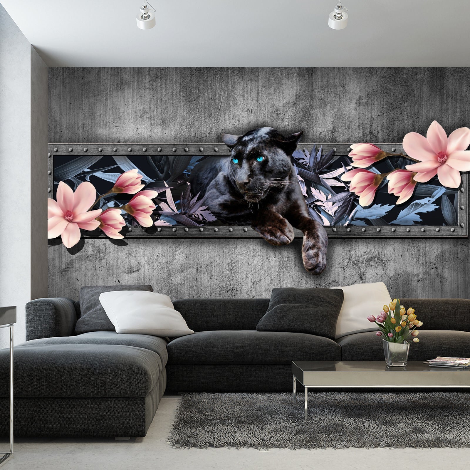 Fototapet Panter Med Magnoliablomster