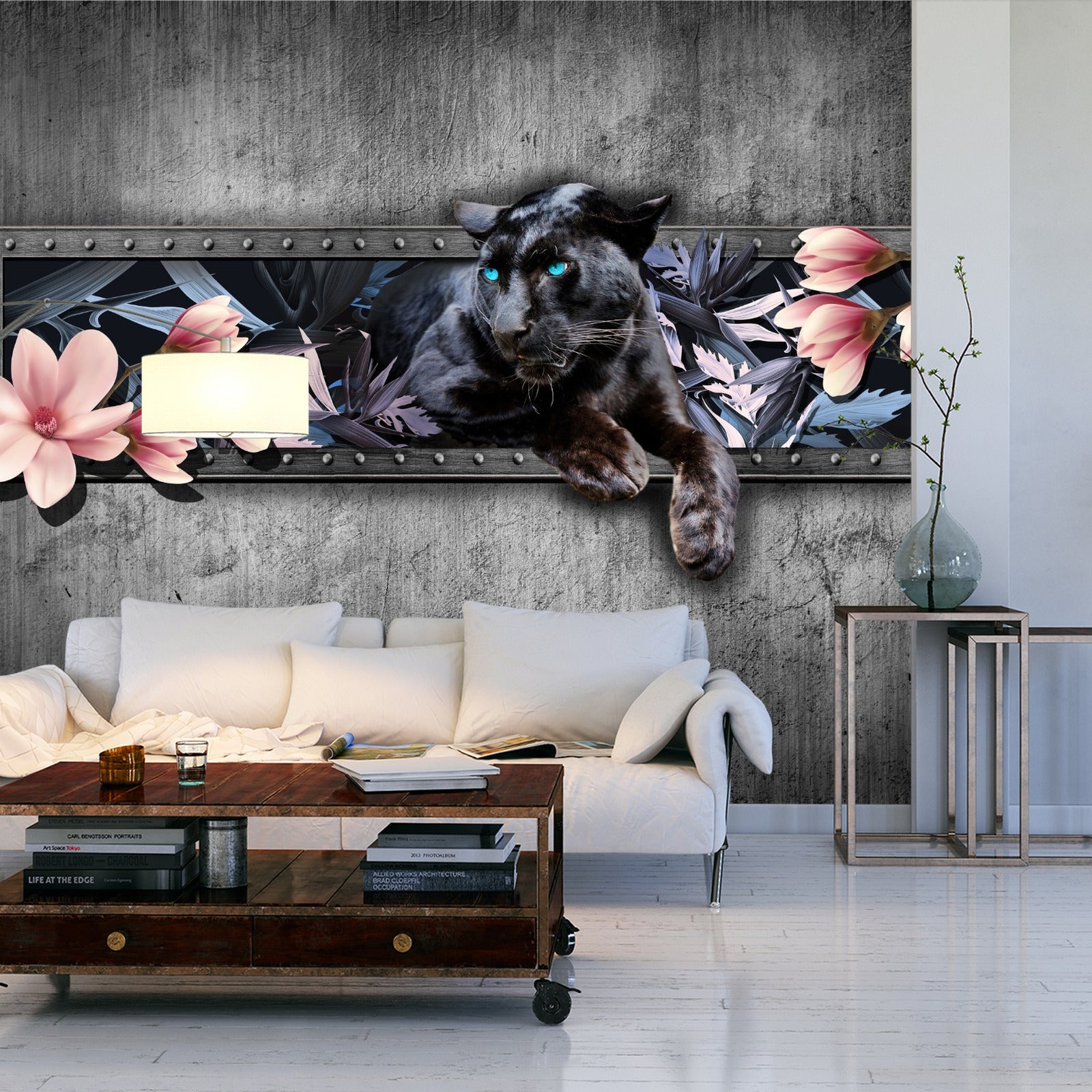 Fototapet Panter Med Magnoliablomster