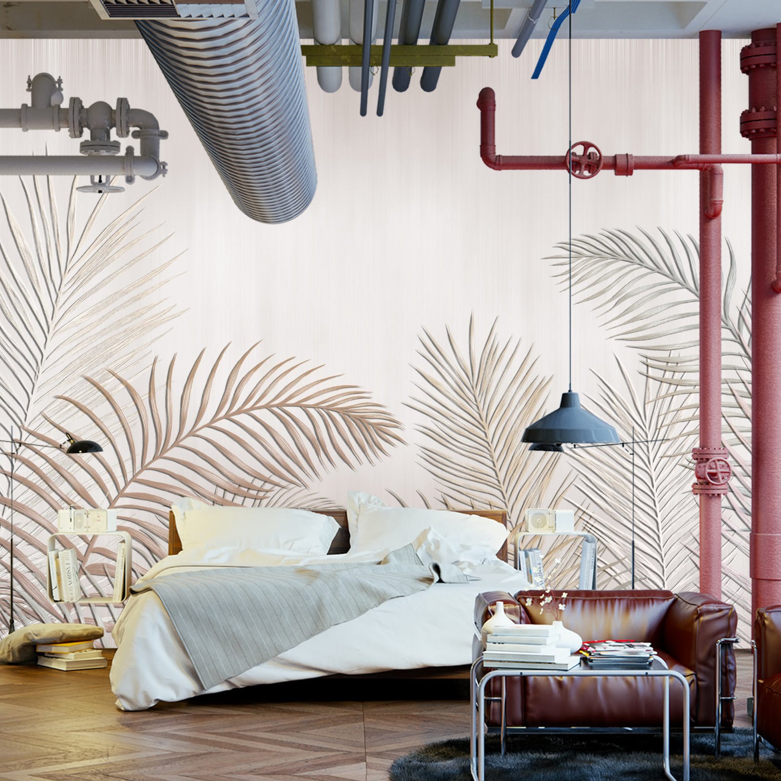 Fototapet Palmeblader På Lys Bakgrunn