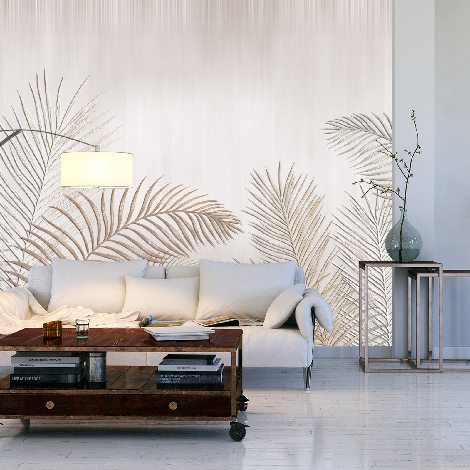 Fototapet Palmeblader På Lys Bakgrunn