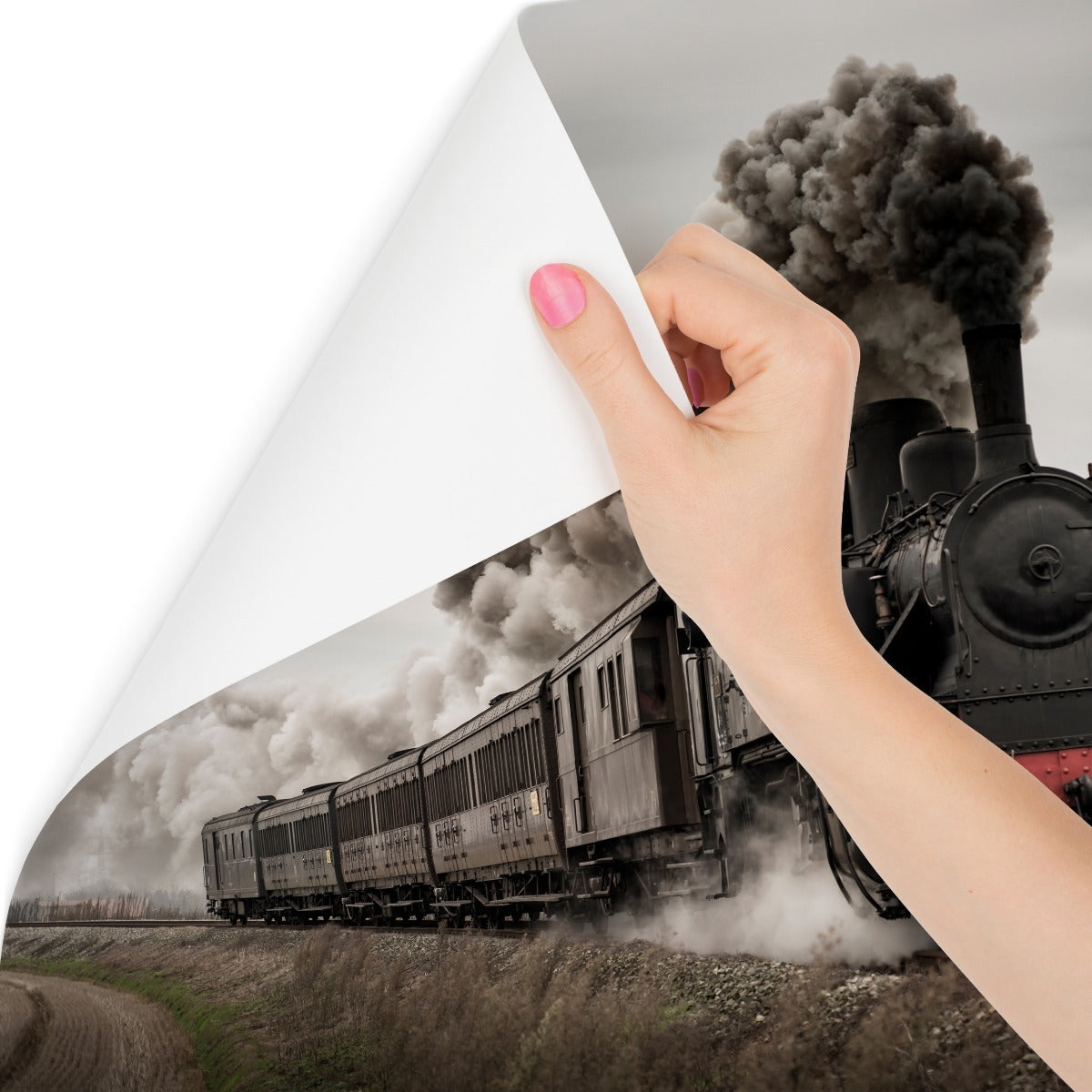 Fototapet Vintage Lokomotiv I Bevegelse