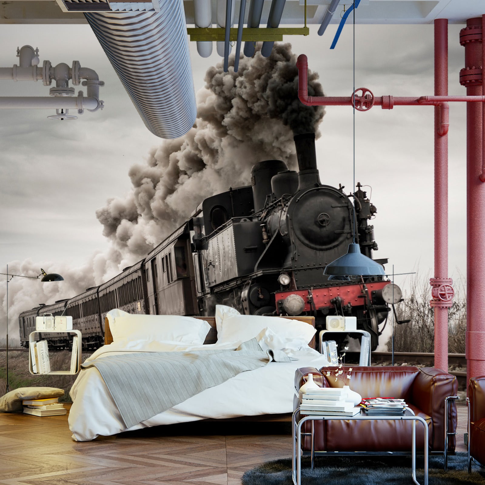 Fototapet Vintage Lokomotiv I Bevegelse