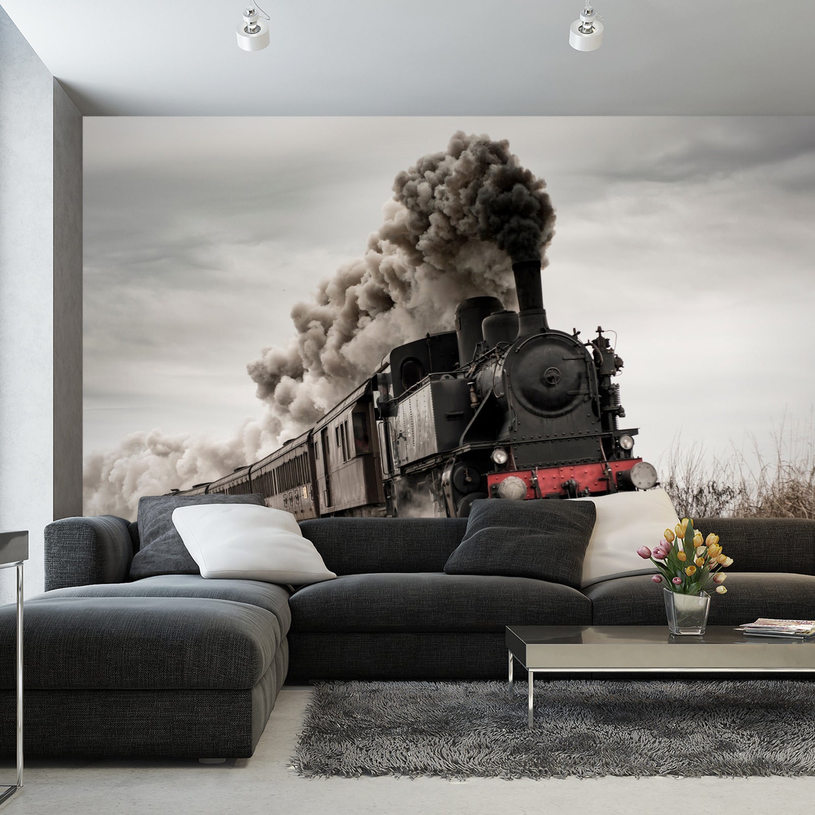 Fototapet Vintage Lokomotiv I Bevegelse