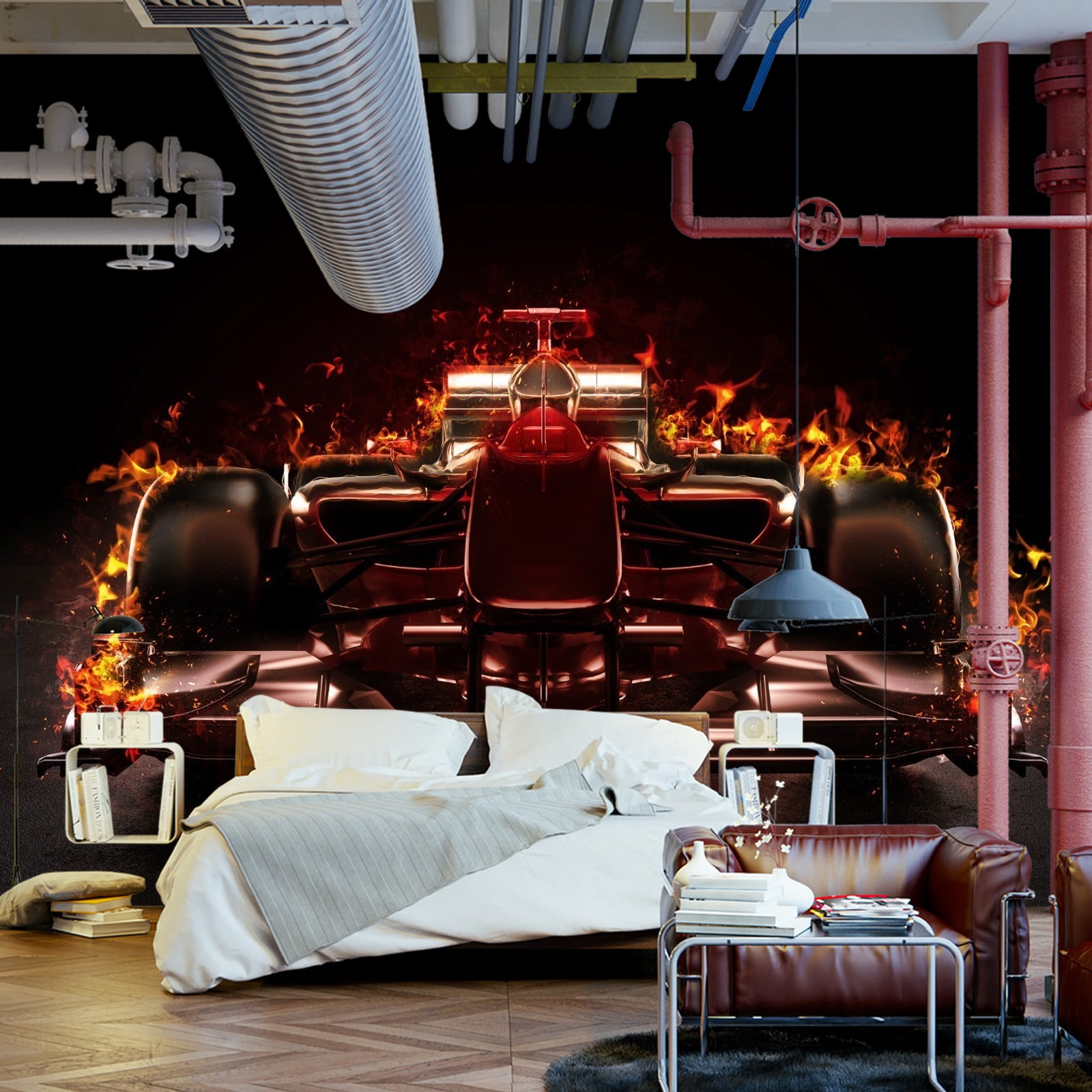 Fototapet Flaming F1-Bil