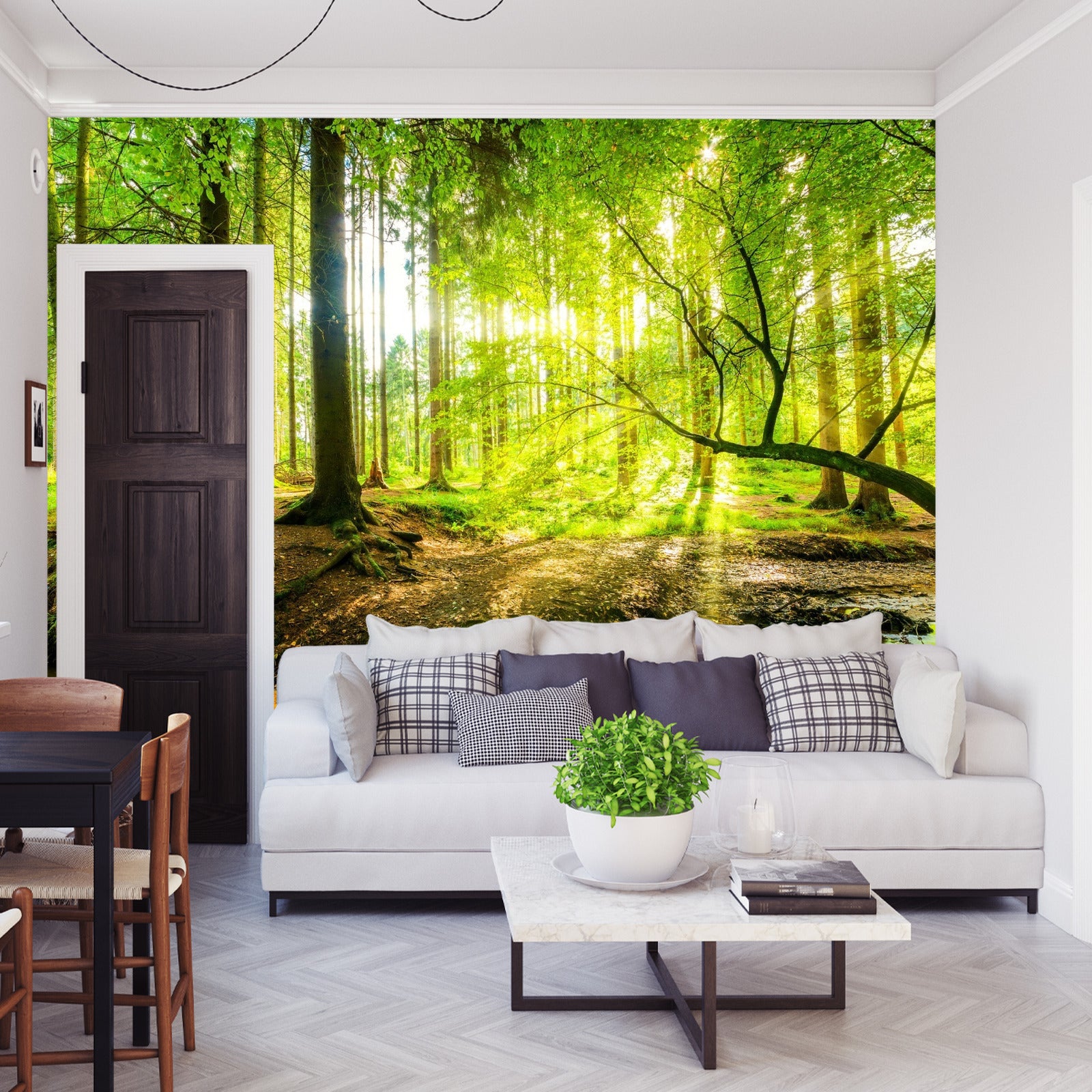 Fototapet Vakkert Skogslandskap Om Våren I 3D-Effekt