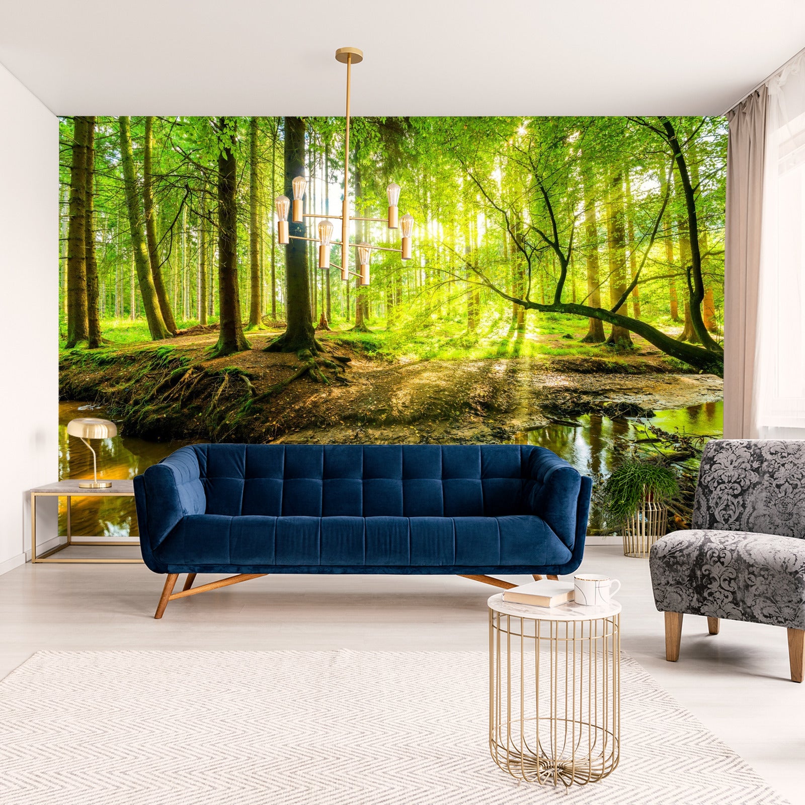 Fototapet Vakkert Skogslandskap Om Våren I 3D-Effekt