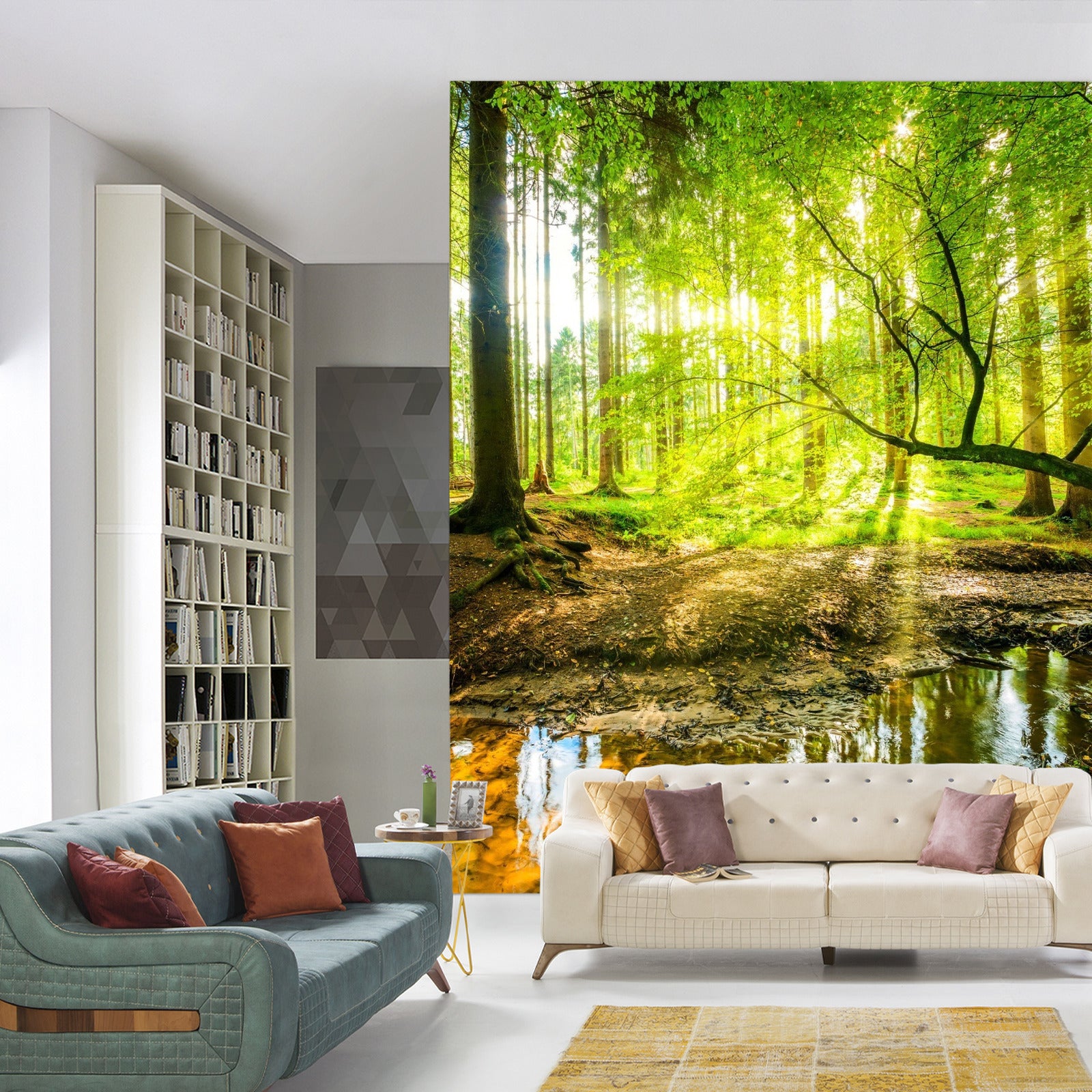 Fototapet Vakkert Skogslandskap Om Våren I 3D-Effekt